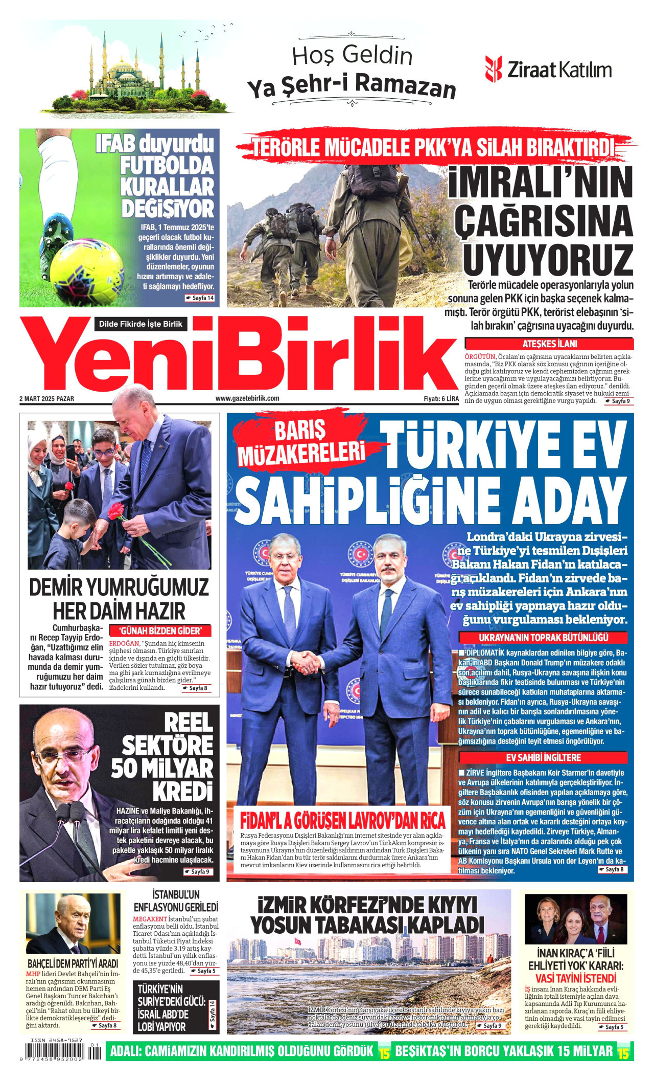 YENİBİRLİK gazetesinin 2 Mart 2025 tarihli birinci sayfası