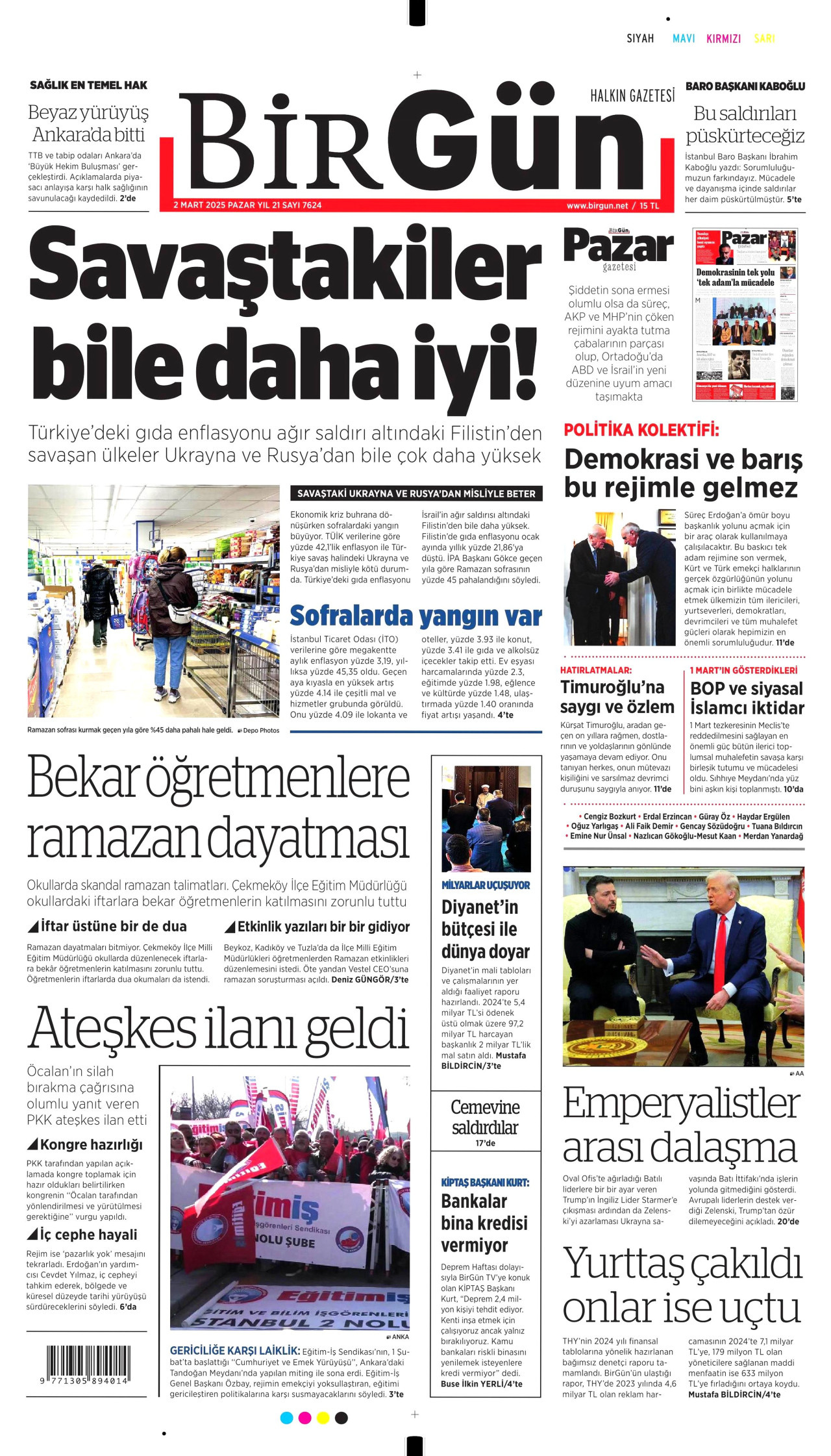 BİRGÜN gazetesinin 2 Mart 2025 tarihli birinci sayfası