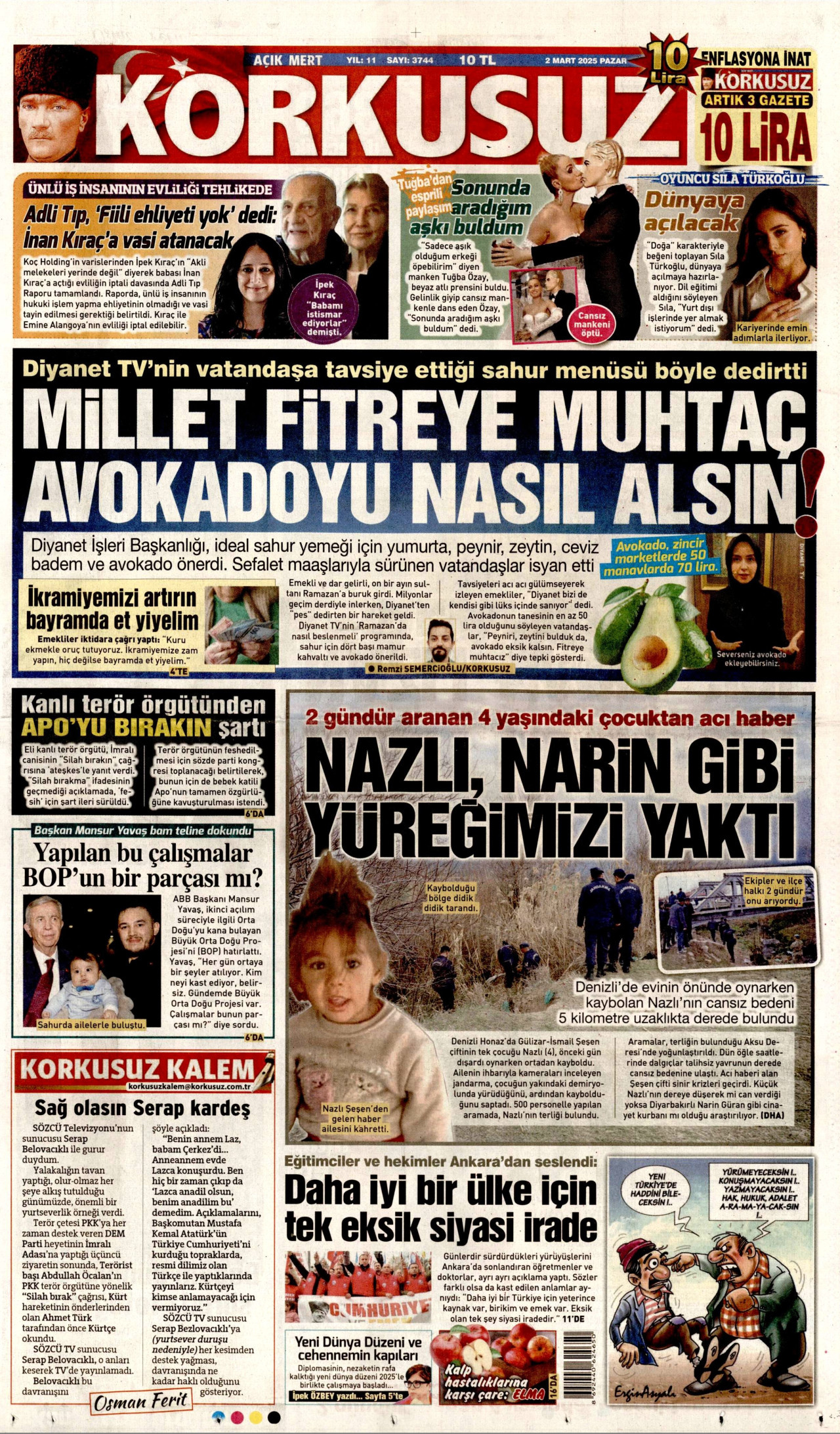 KORKUSUZ gazetesinin 2 Mart 2025 tarihli birinci sayfası