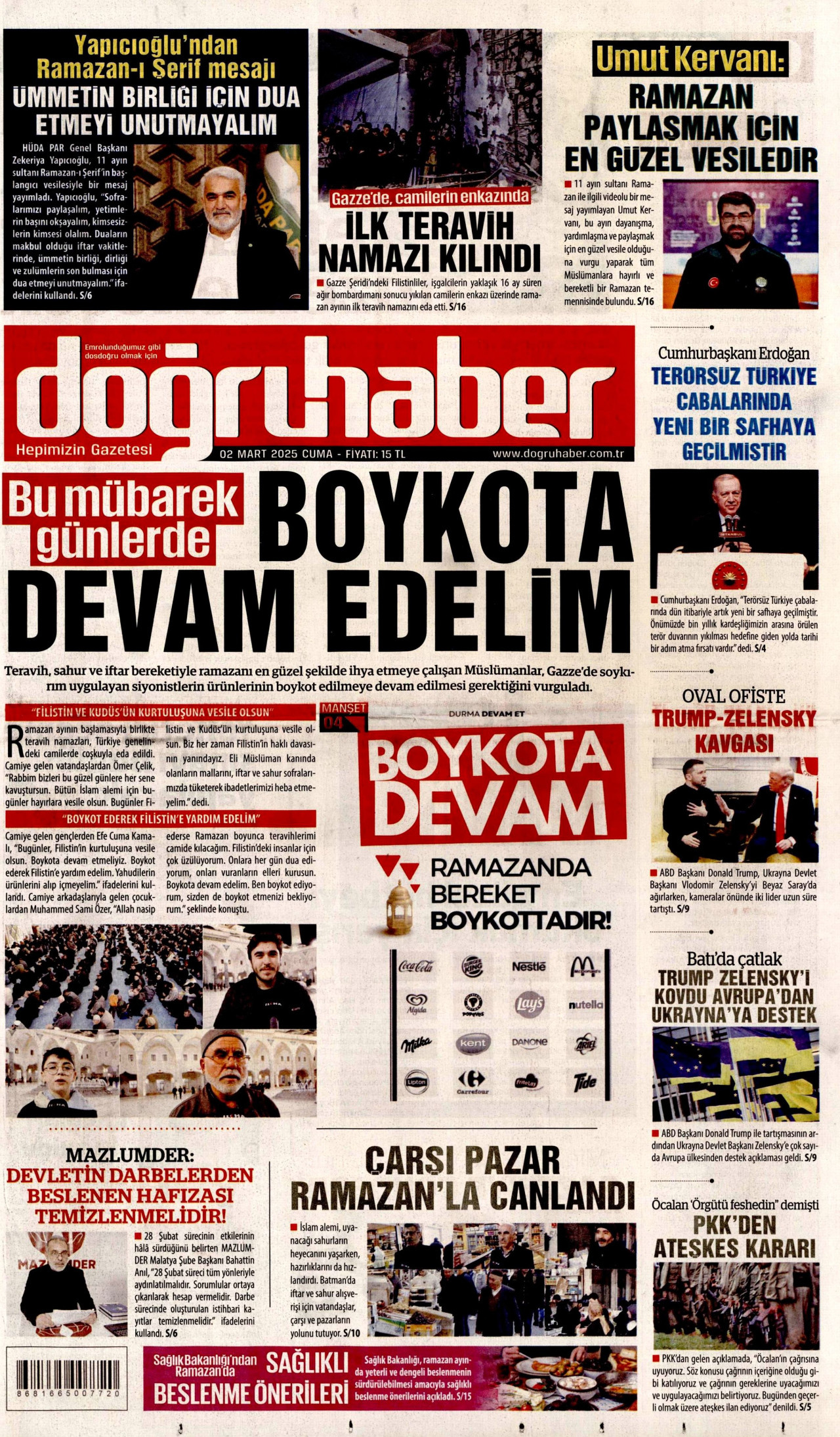 DOĞRU HABER gazetesinin 2 Mart 2025 tarihli birinci sayfası