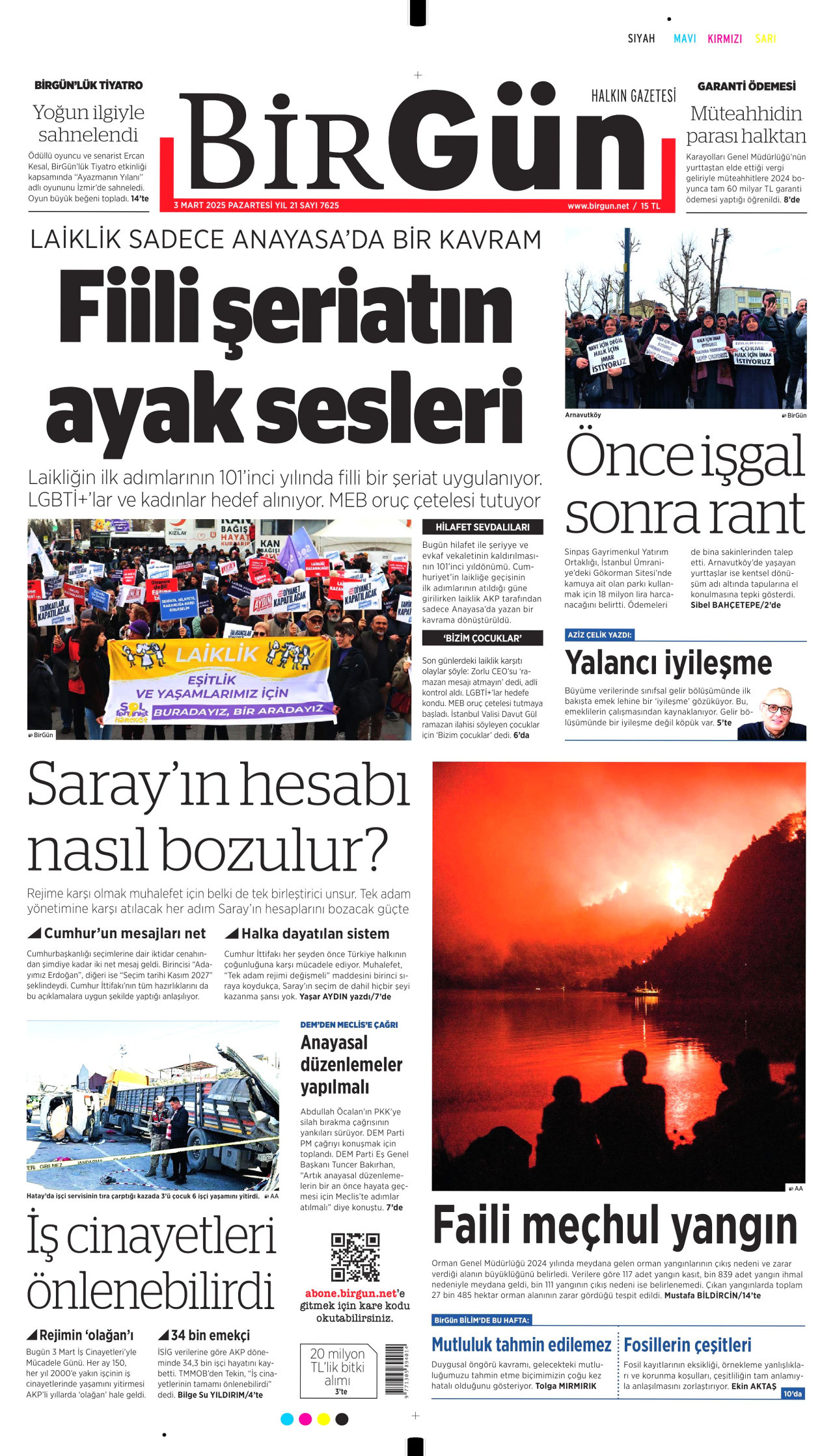 BİRGÜN gazetesinin 3 Mart 2025 tarihli birinci sayfası