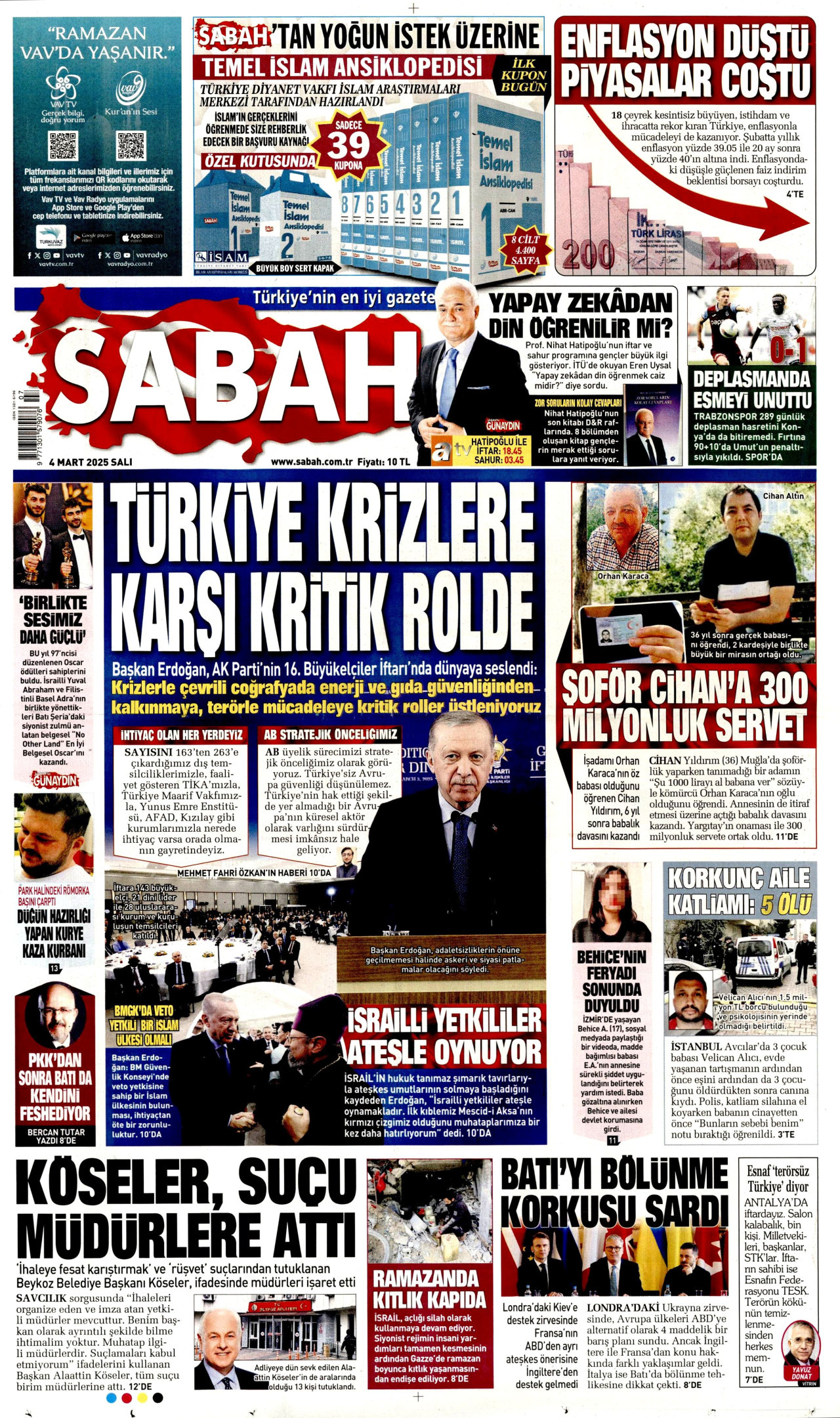SABAH gazetesinin 4 Mart 2025 tarihli birinci sayfası