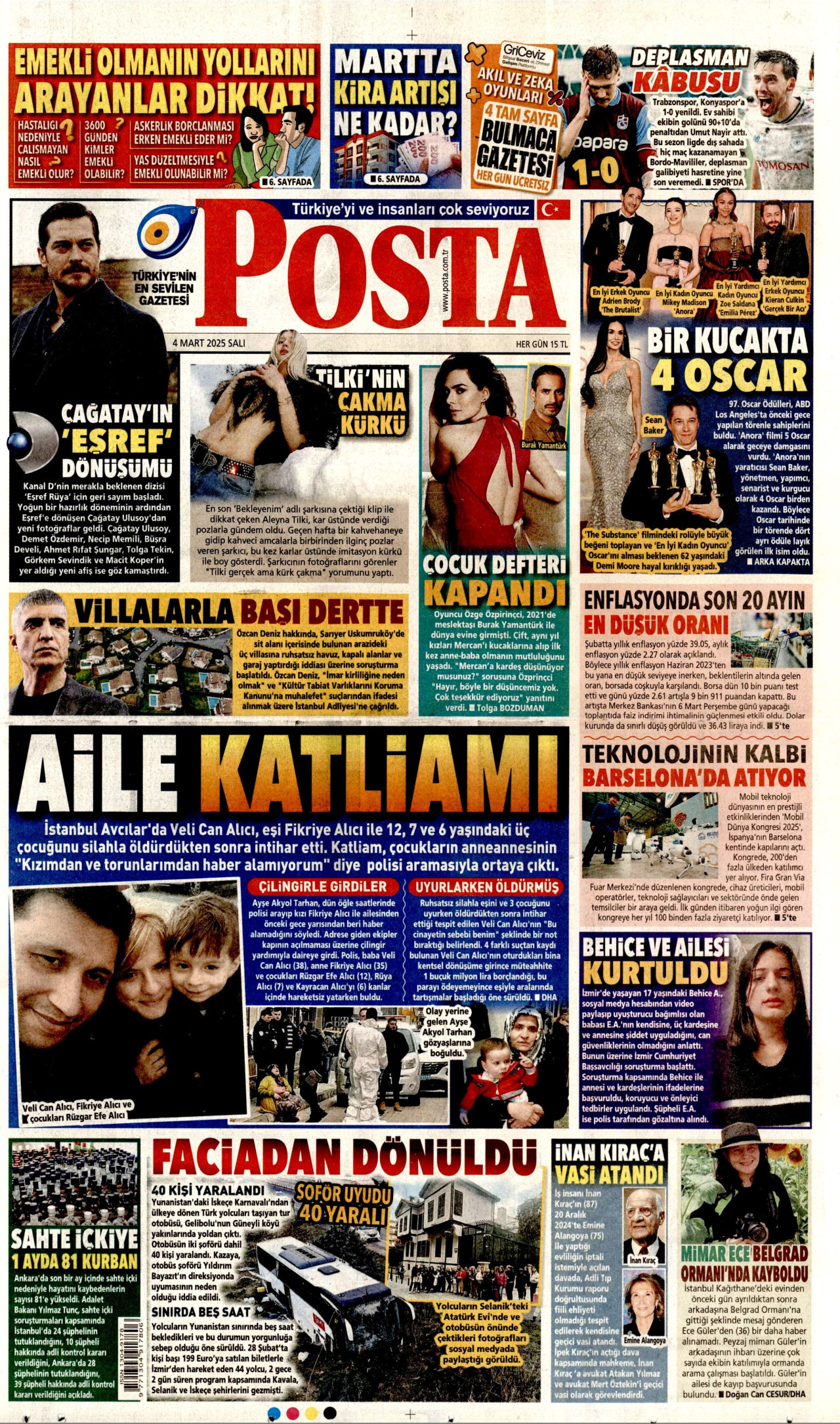 POSTA gazetesinin 4 Mart 2025 tarihli birinci sayfası
