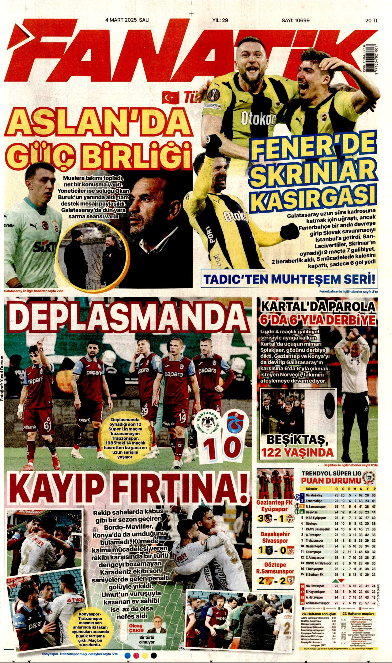 FANATİK gazetesinin 4 Mart 2025 tarihli birinci sayfası