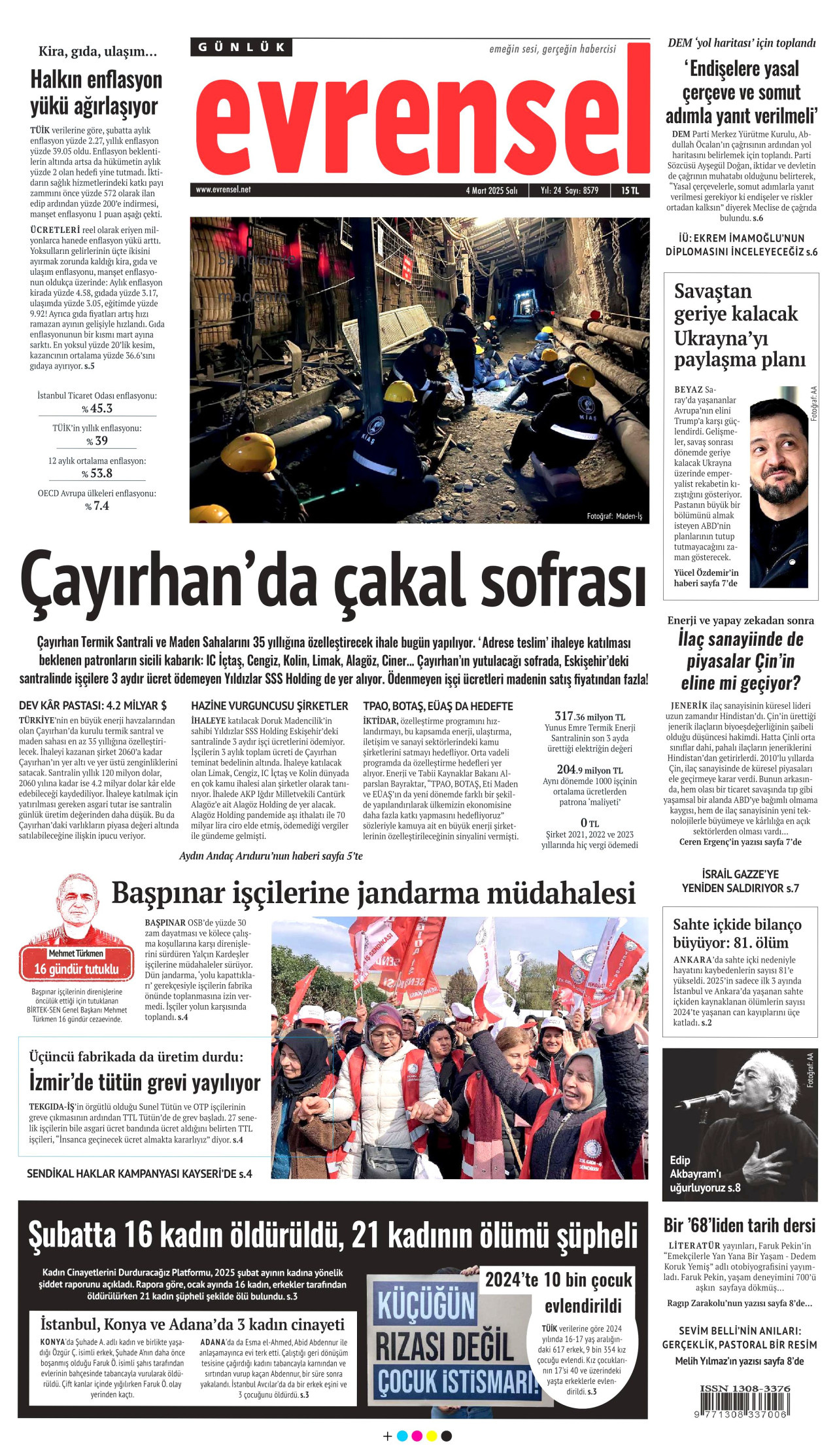 EVRENSEL gazetesinin 4 Mart 2025 tarihli birinci sayfası