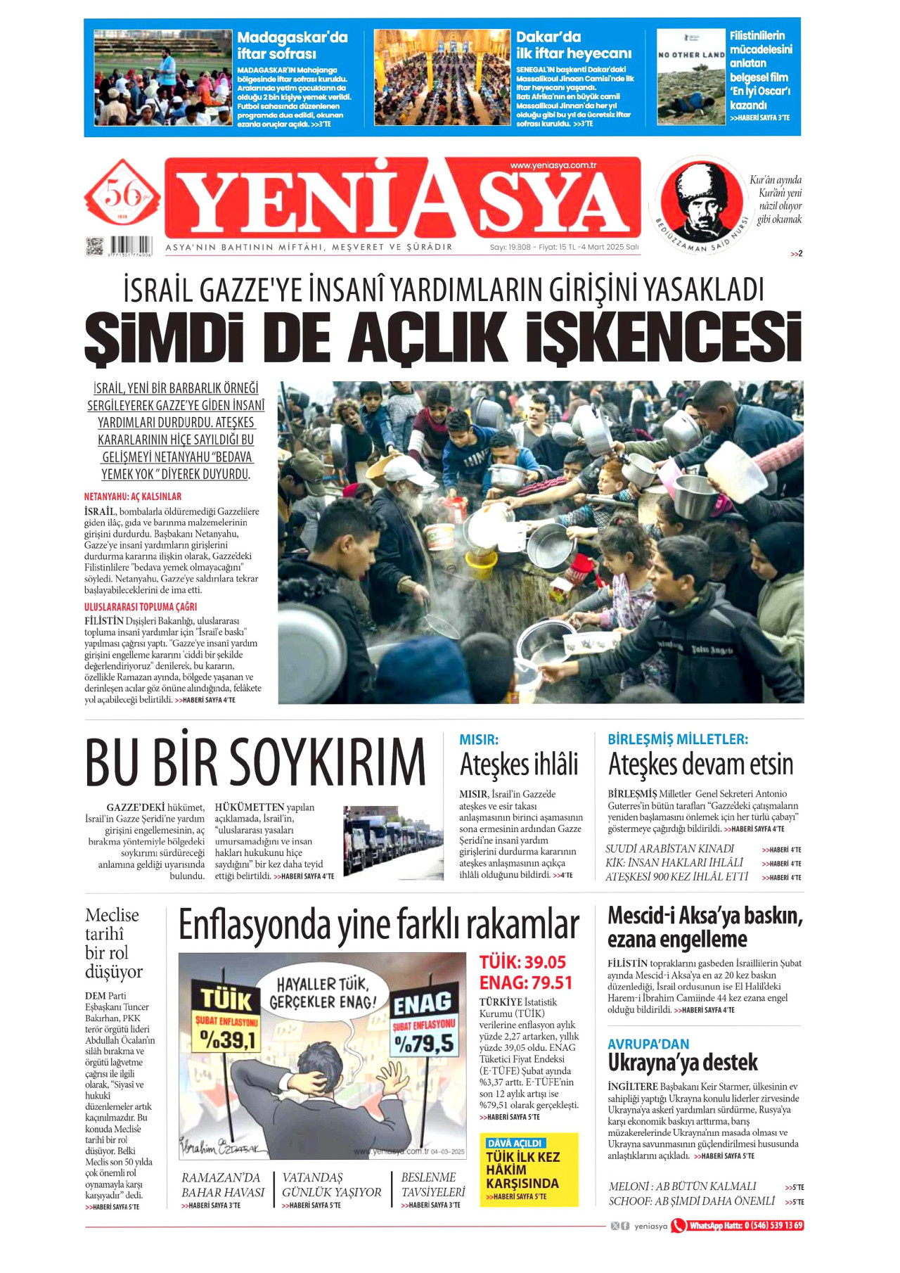 YENİ ASYA gazetesinin 4 Mart 2025 tarihli birinci sayfası