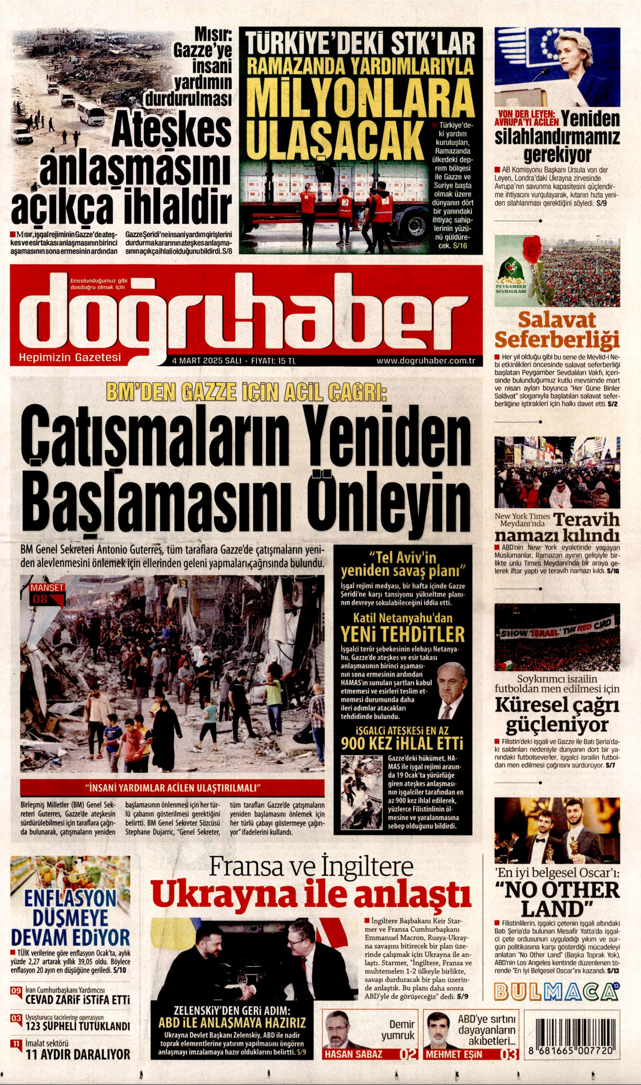 DOĞRU HABER gazetesinin 4 Mart 2025 tarihli birinci sayfası