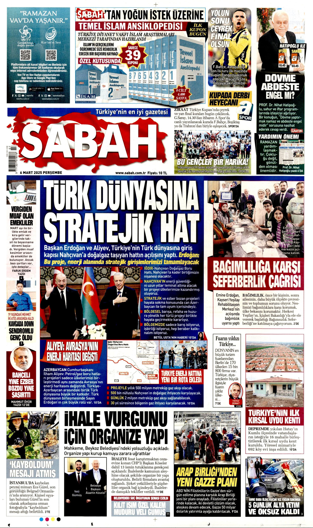 SABAH gazetesinin 6 Mart 2025 tarihli birinci sayfası