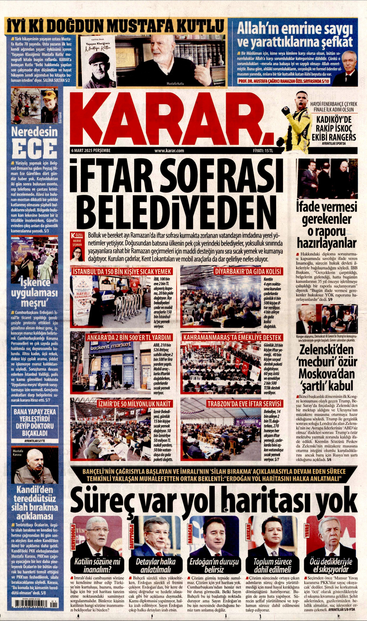 KARAR gazetesinin 6 Mart 2025 tarihli birinci sayfası
