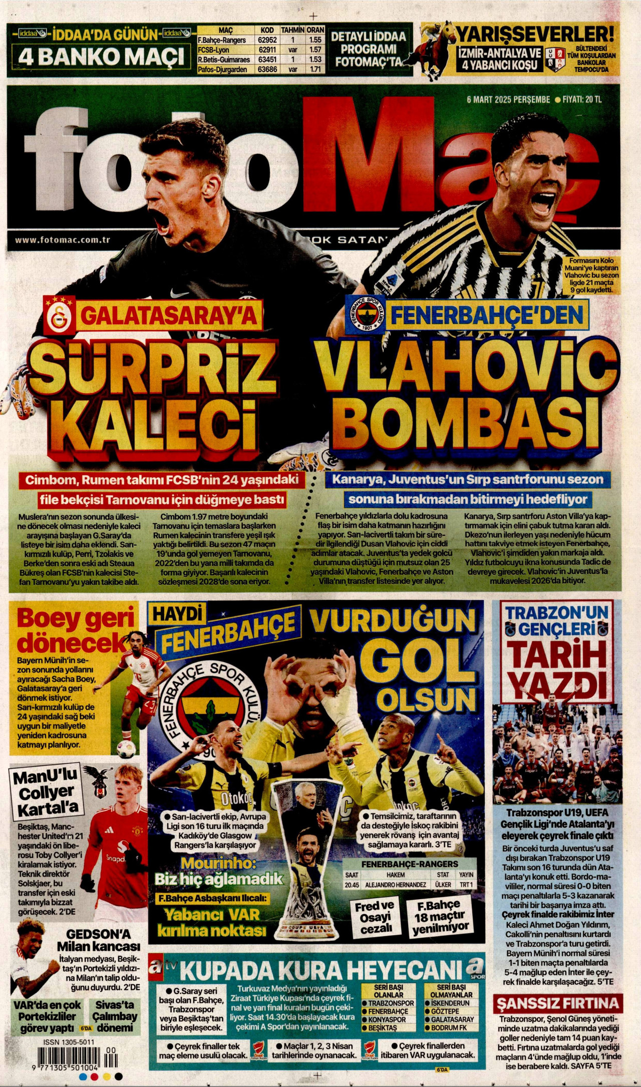 FOTOMAÇ gazetesinin 6 Mart 2025 tarihli birinci sayfası