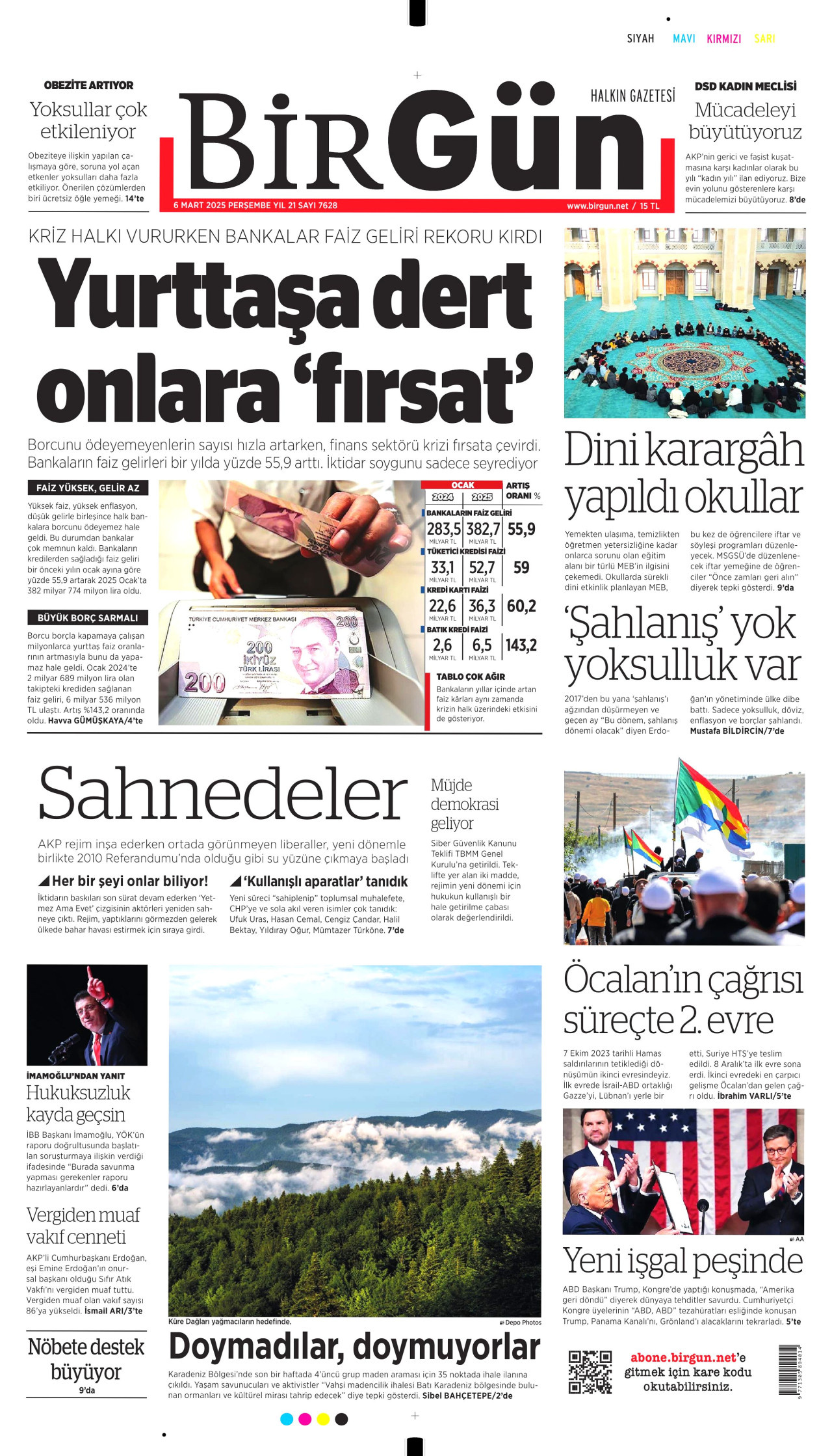 BİRGÜN gazetesinin 6 Mart 2025 tarihli birinci sayfası