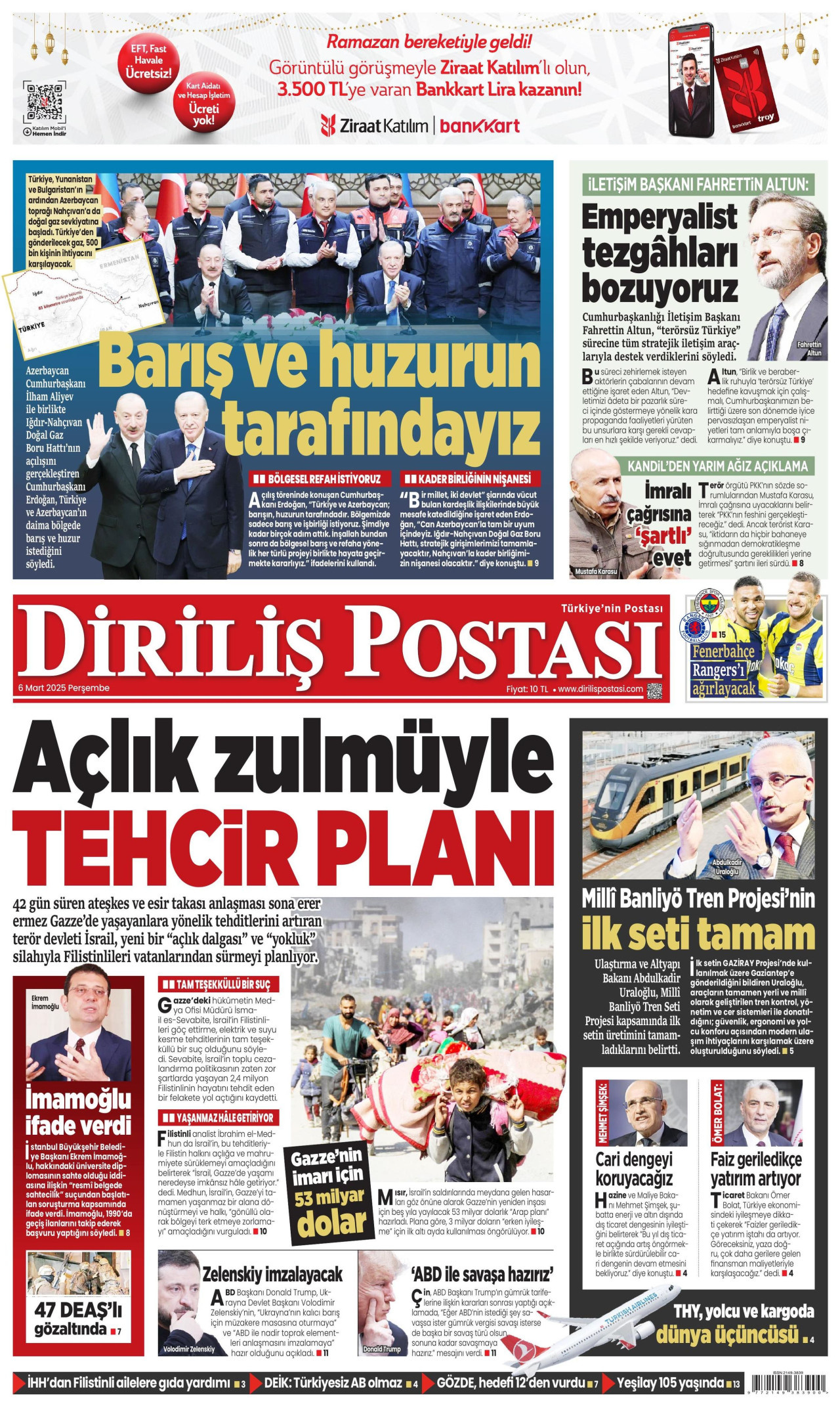 DİRİLİŞ POSTASI gazetesinin 6 Mart 2025 tarihli birinci sayfası