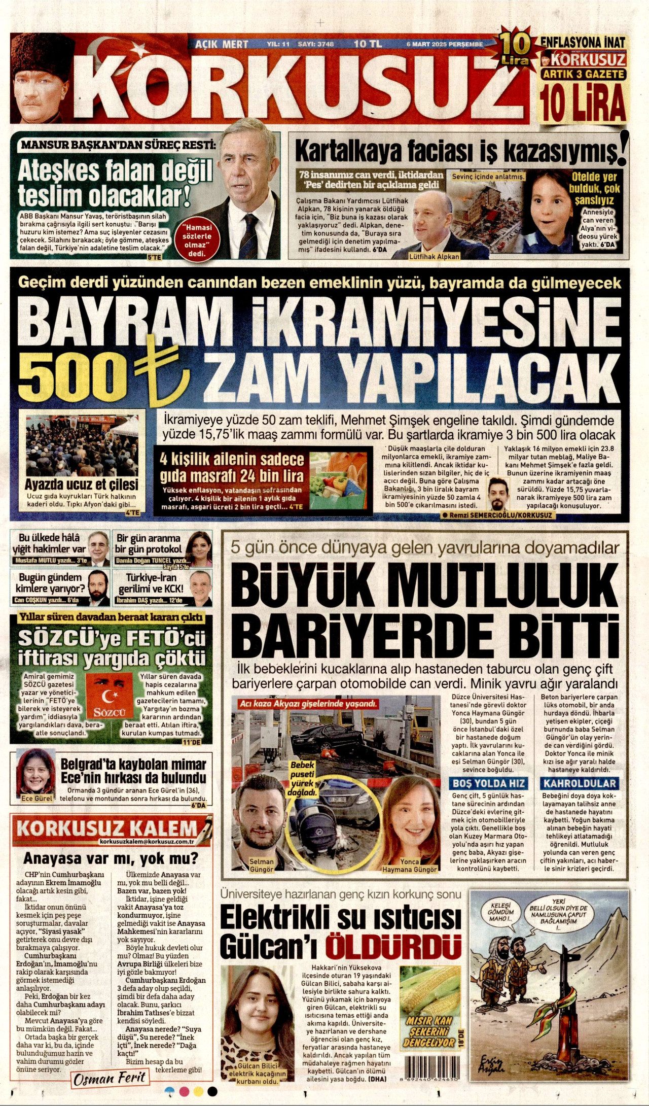 KORKUSUZ gazetesinin 6 Mart 2025 tarihli birinci sayfası