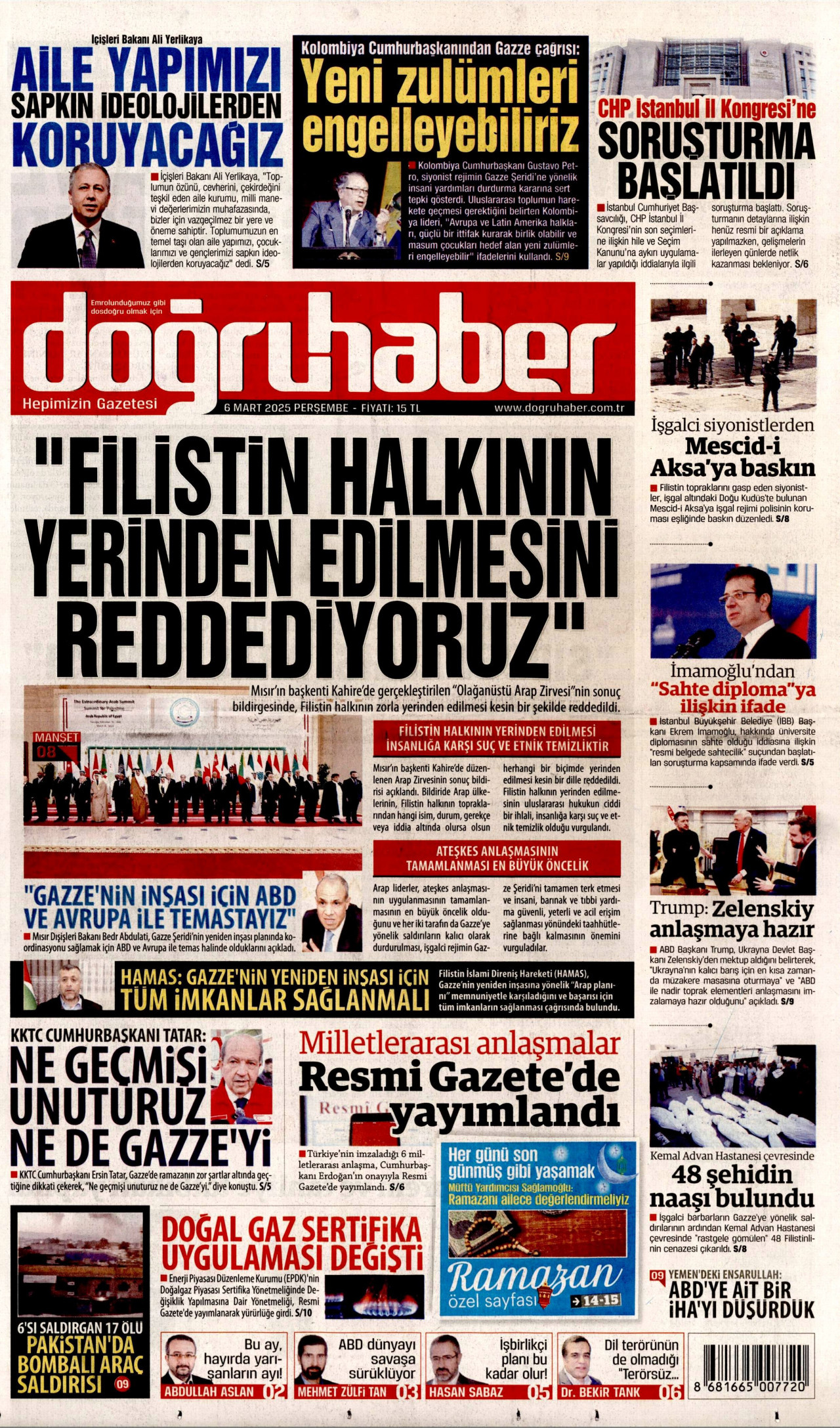 DOĞRU HABER gazetesinin 6 Mart 2025 tarihli birinci sayfası