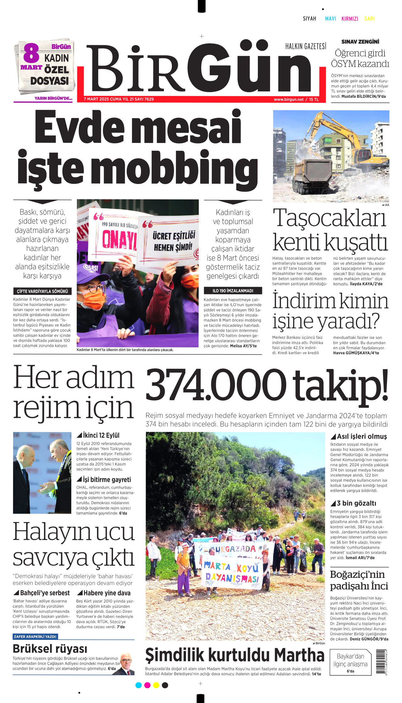 BİRGÜN gazetesinin 7 Mart 2025 tarihli birinci sayfası