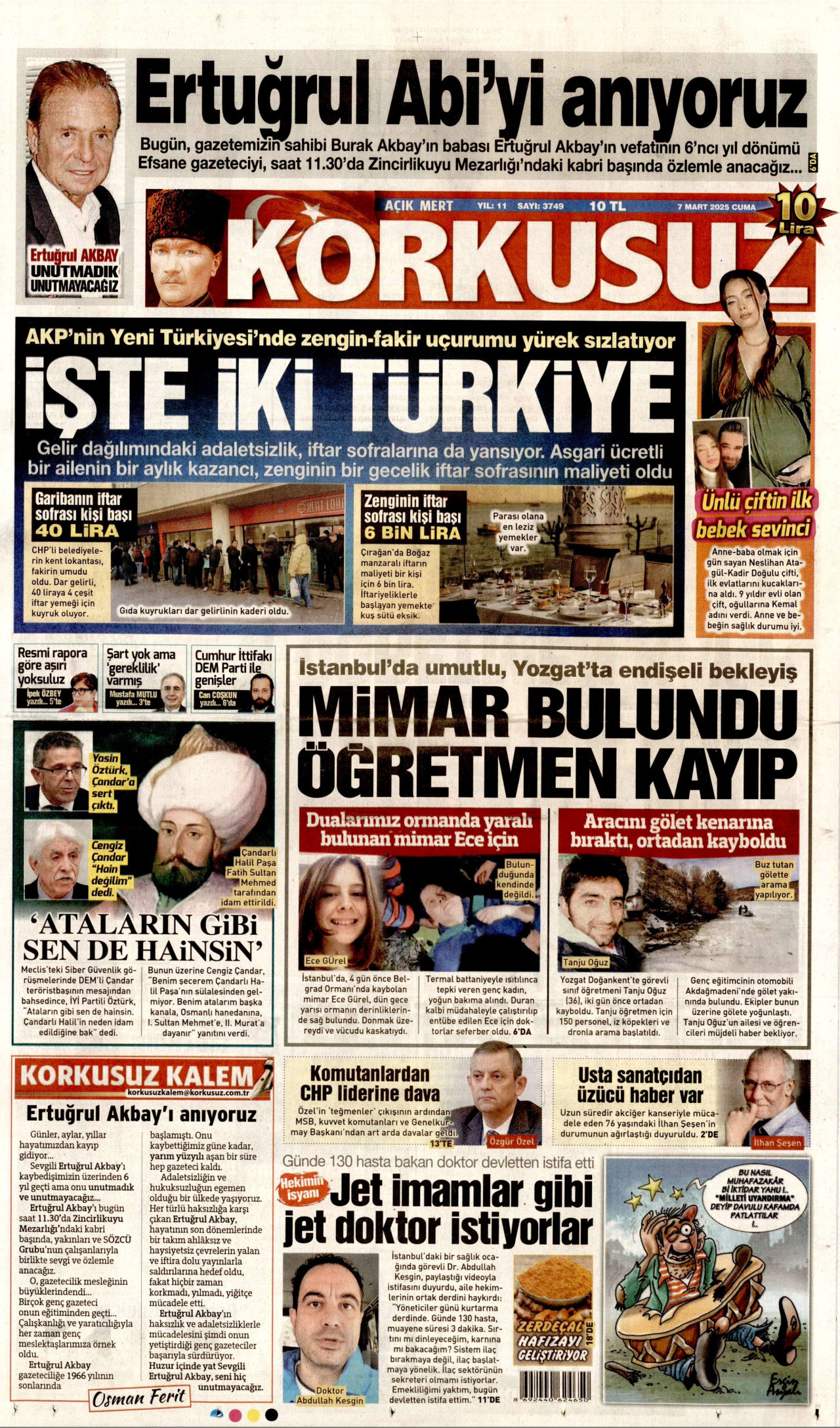 KORKUSUZ gazetesinin 7 Mart 2025 tarihli birinci sayfası