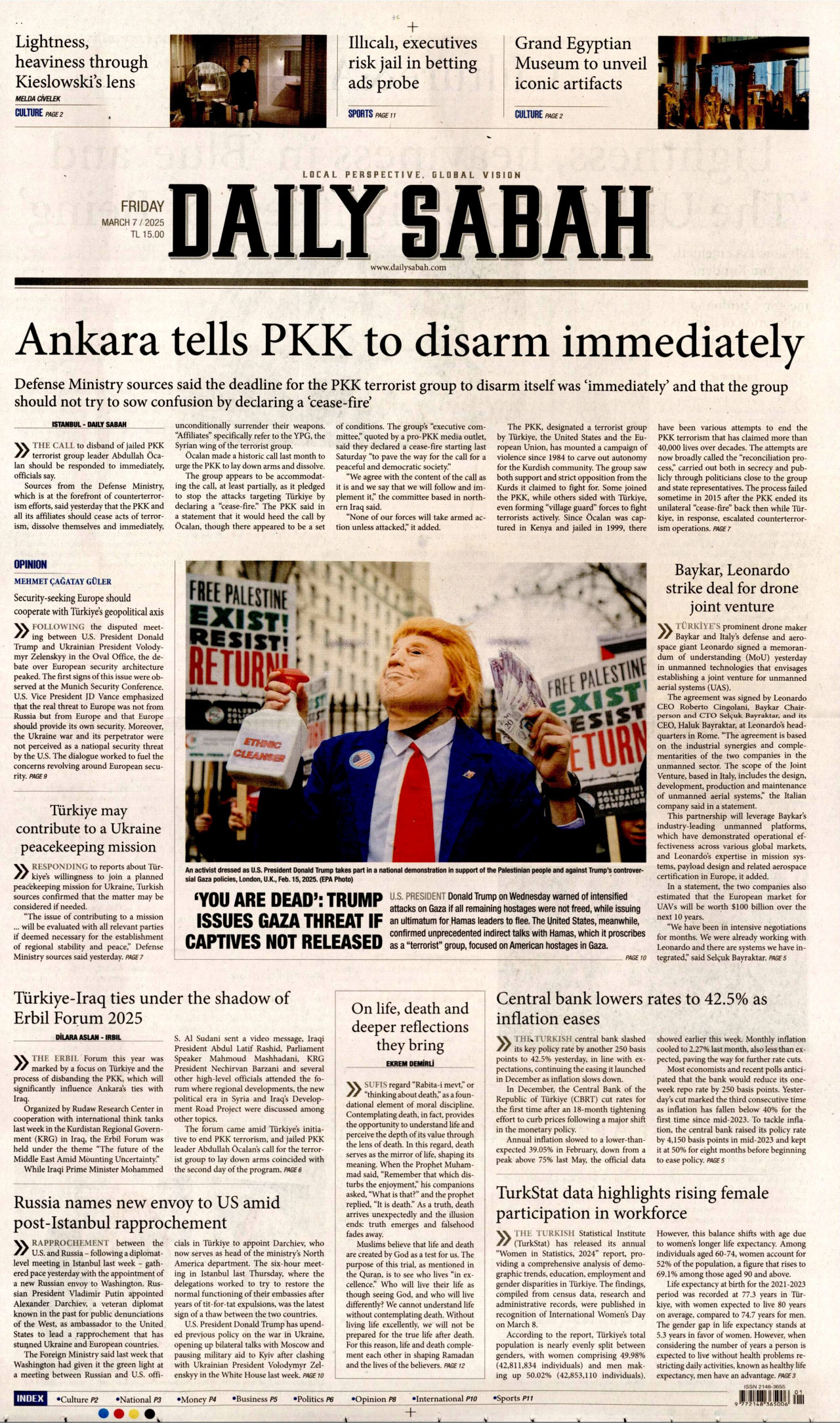 DAİLY SABAH gazetesinin 7 Mart 2025 tarihli birinci sayfası