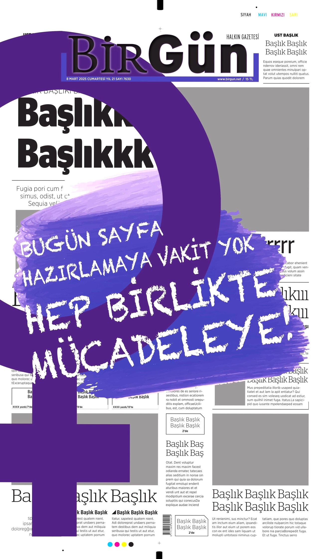 BİRGÜN gazetesinin 8 Mart 2025 tarihli birinci sayfası