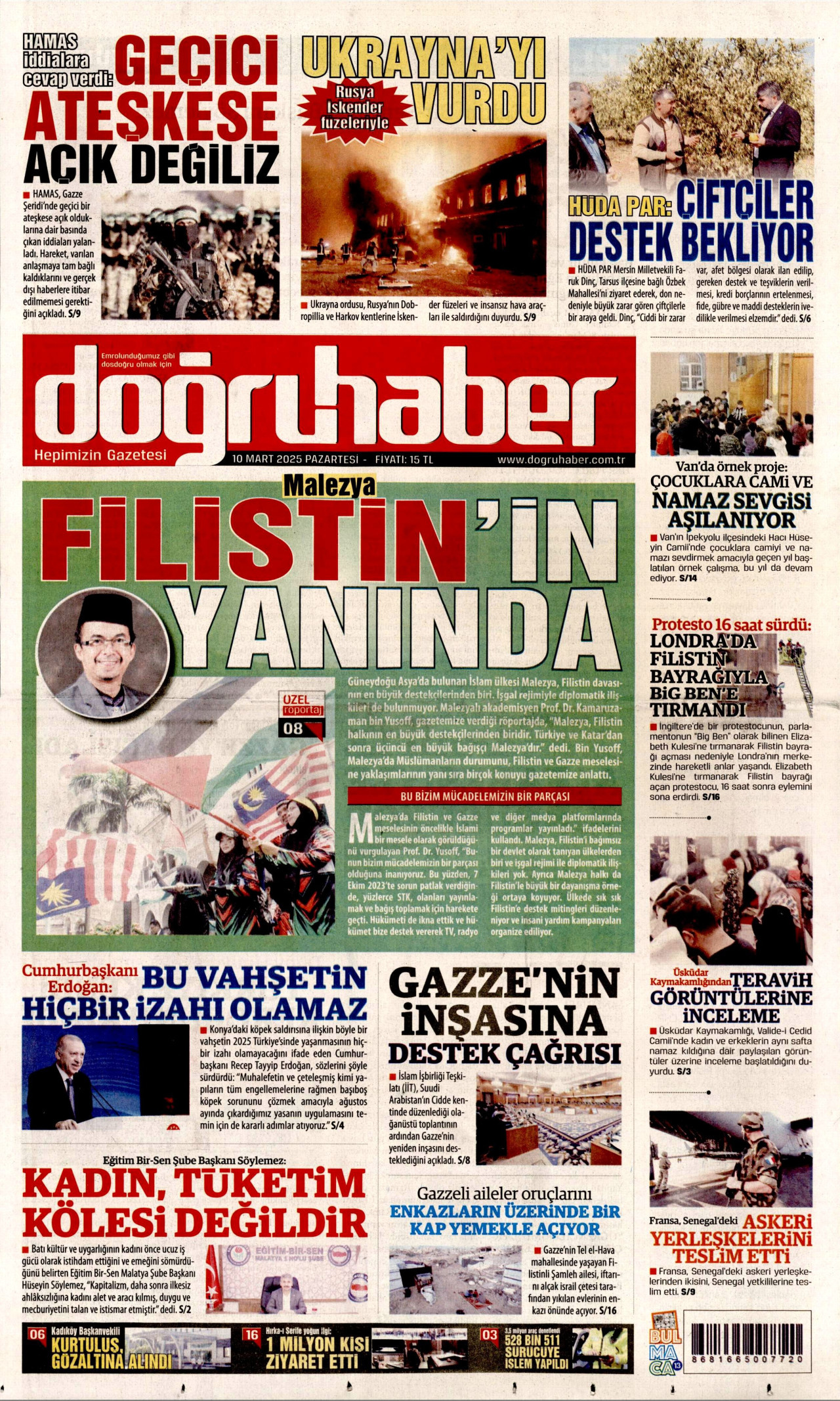DOĞRU HABER gazetesinin 10 Mart 2025 tarihli birinci sayfası