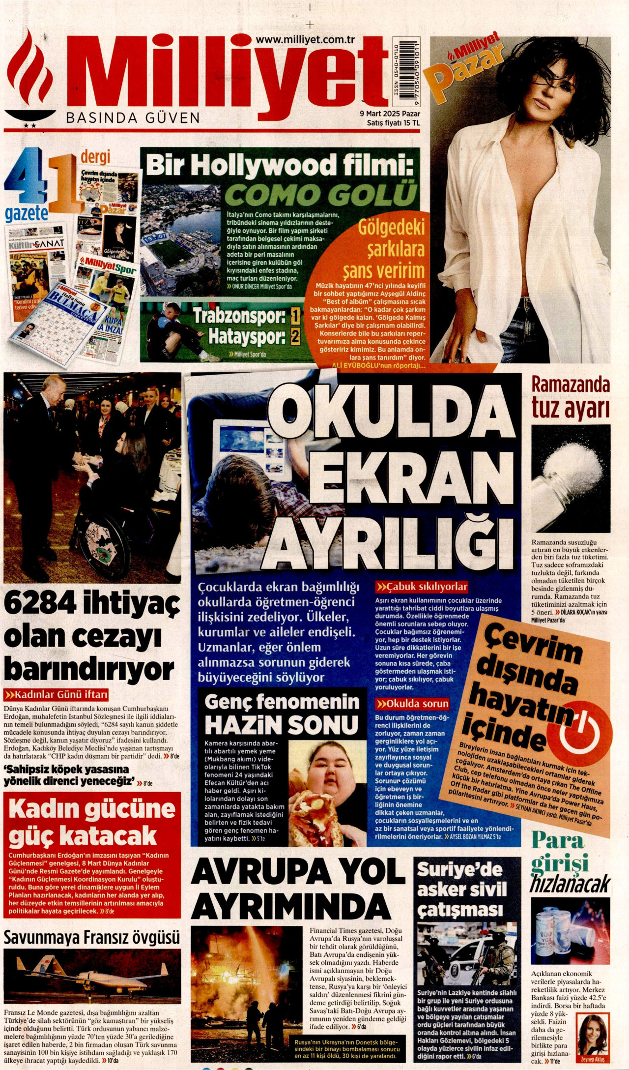 MİLLİYET gazetesinin 9 Mart 2025 tarihli birinci sayfası