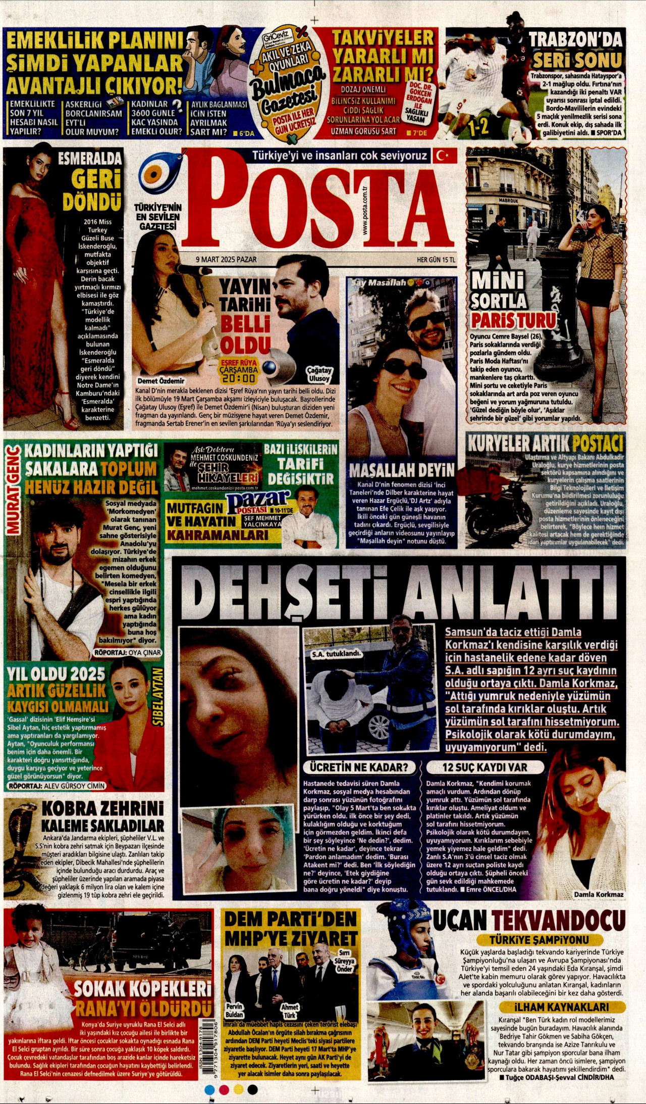 POSTA gazetesinin 9 Mart 2025 tarihli birinci sayfası
