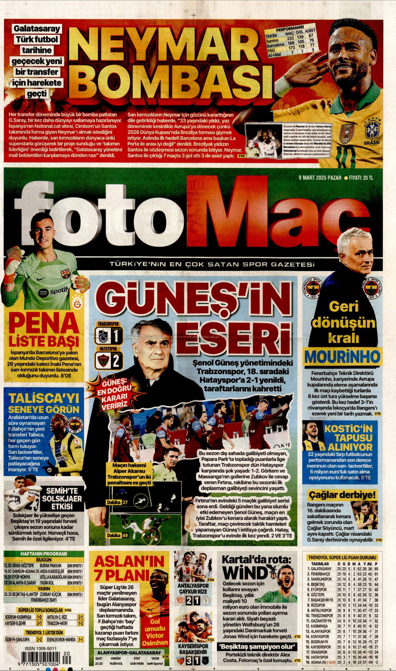 FOTOMAÇ gazetesinin 9 Mart 2025 tarihli birinci sayfası