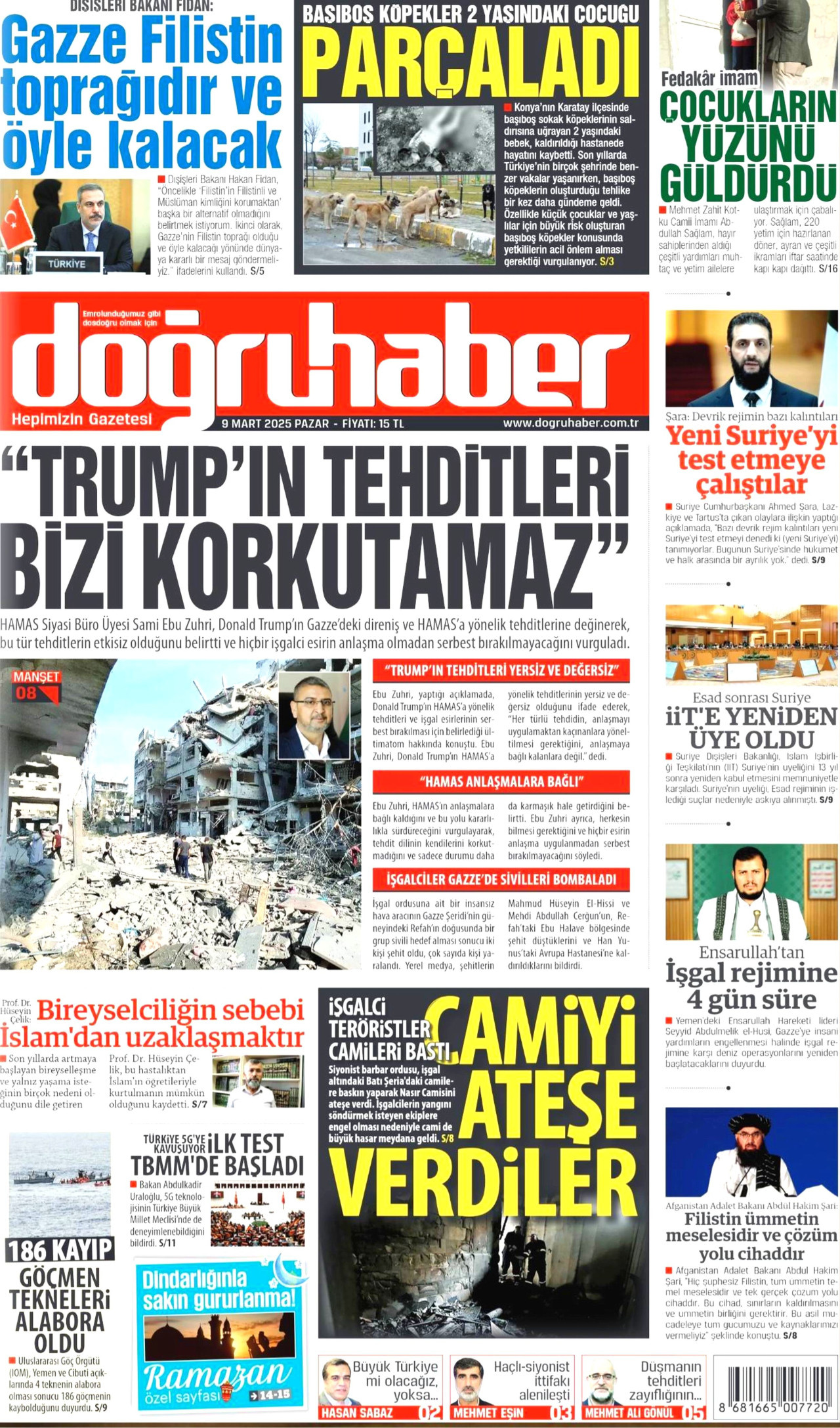 DOĞRU HABER gazetesinin 9 Mart 2025 tarihli birinci sayfası