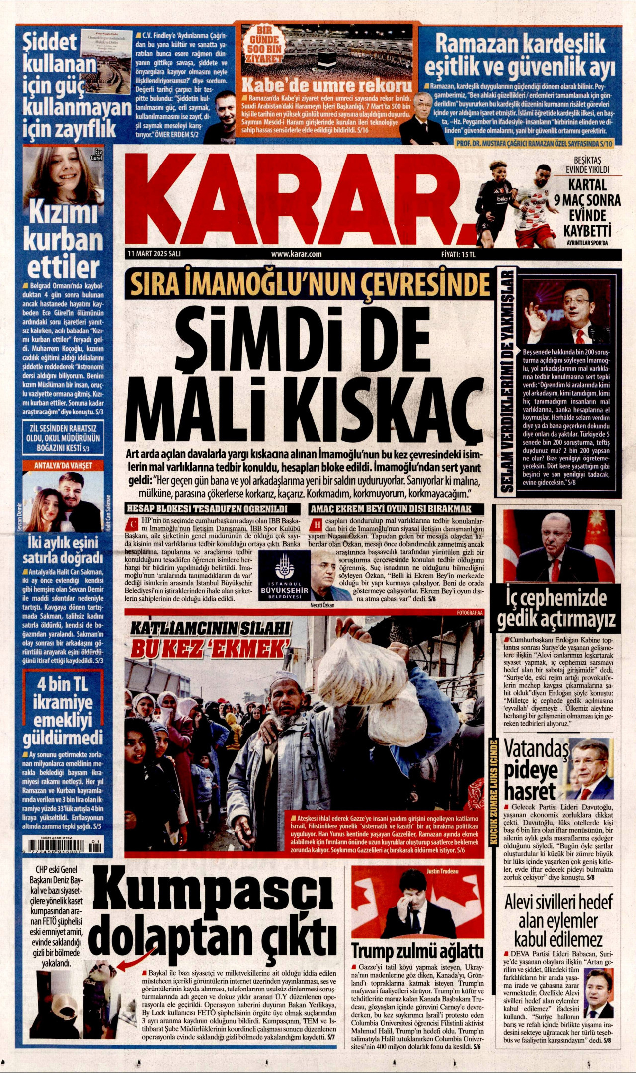 KARAR gazetesinin 11 Mart 2025 tarihli birinci sayfası