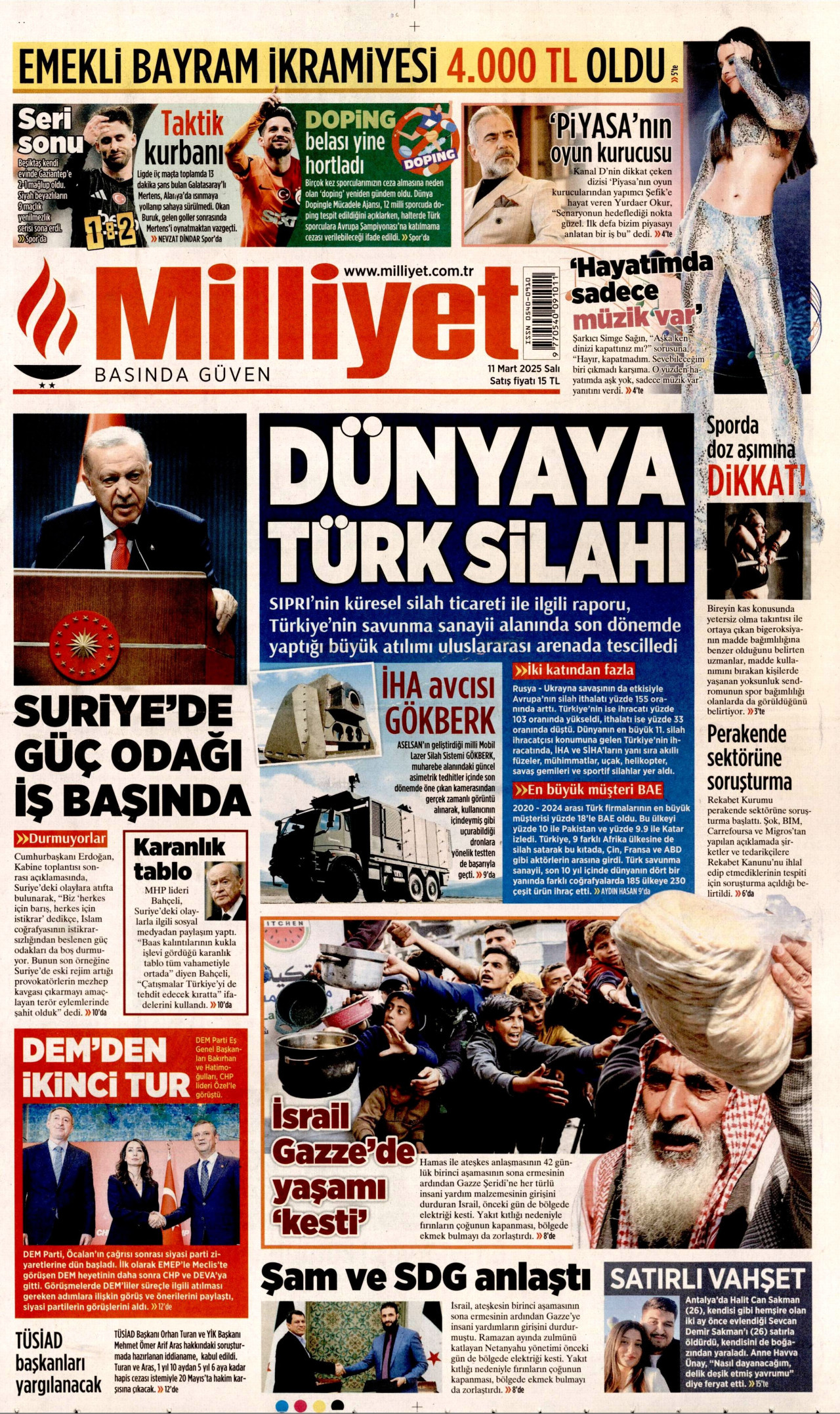 MİLLİYET gazetesinin 11 Mart 2025 tarihli birinci sayfası