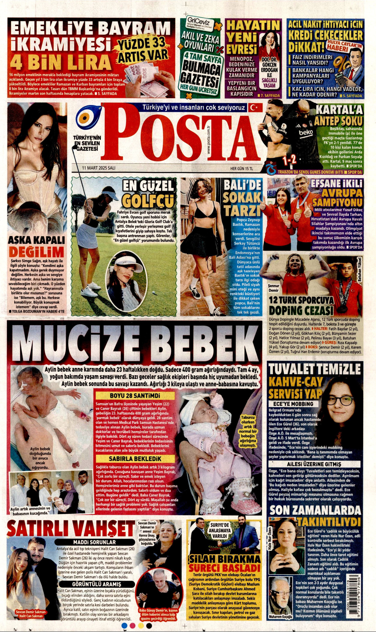 POSTA gazetesinin 11 Mart 2025 tarihli birinci sayfası