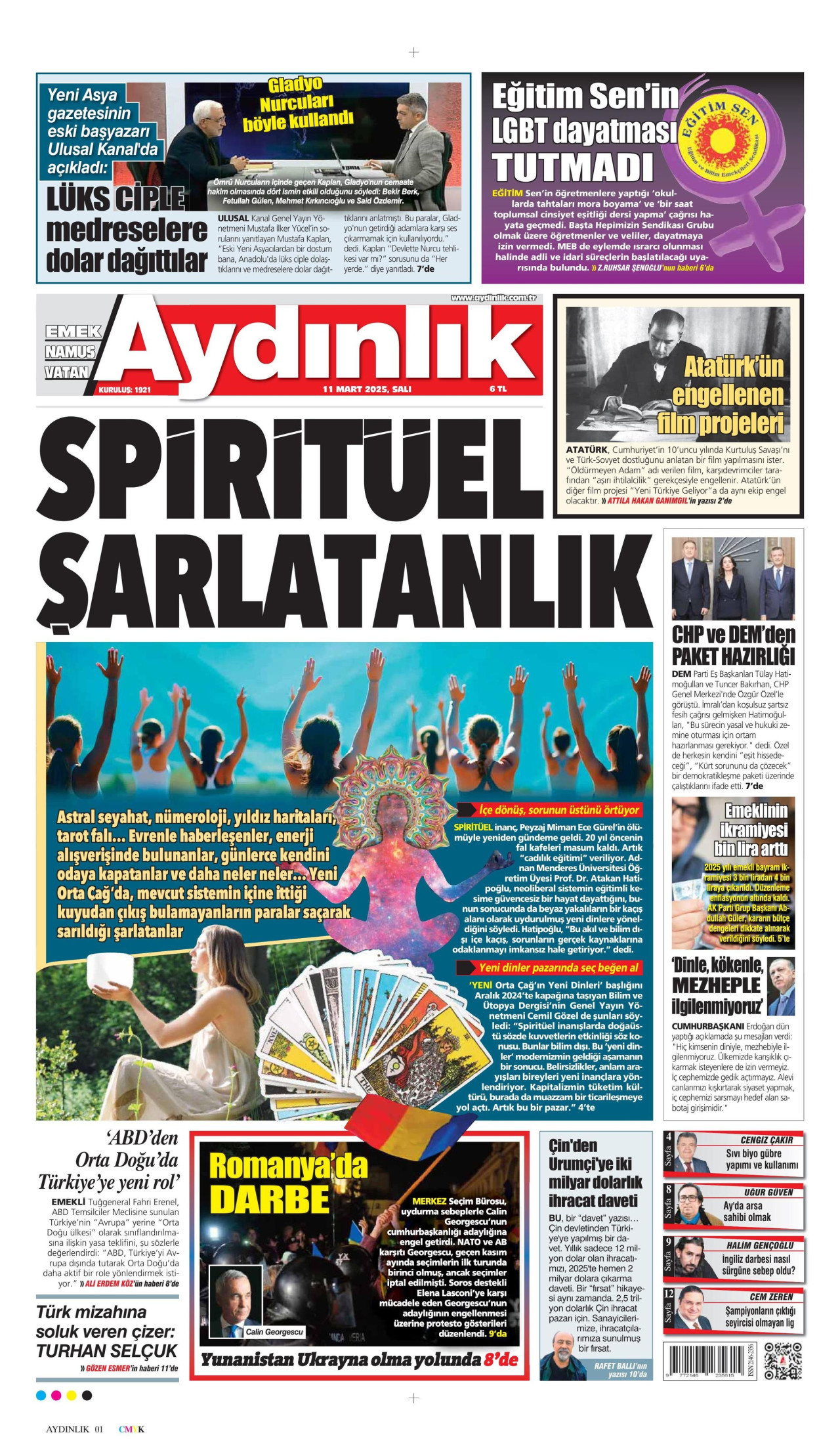 AYDINLIK GAZETESİ gazetesinin 11 Mart 2025 tarihli birinci sayfası