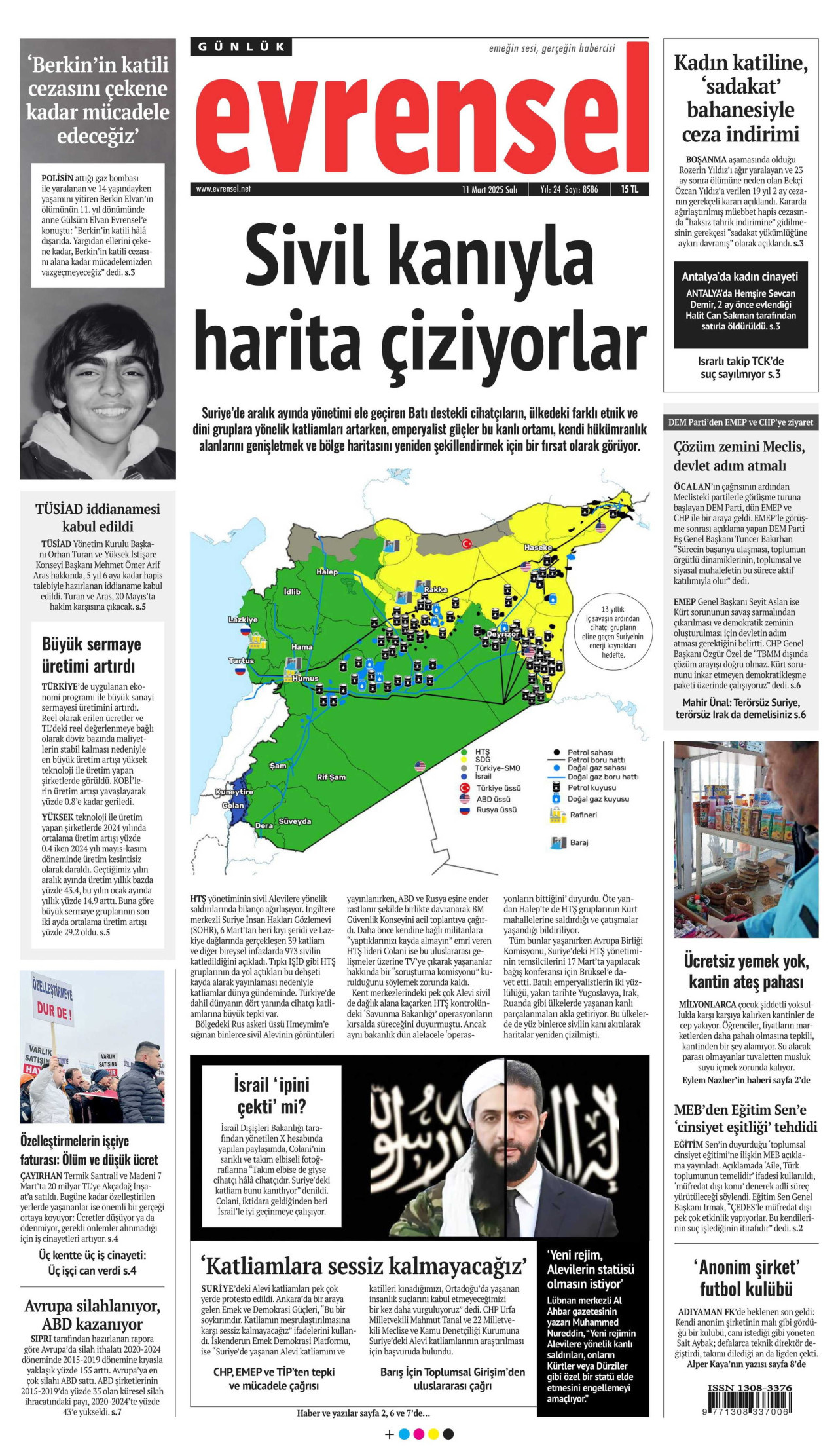 EVRENSEL gazetesinin 11 Mart 2025 tarihli birinci sayfası