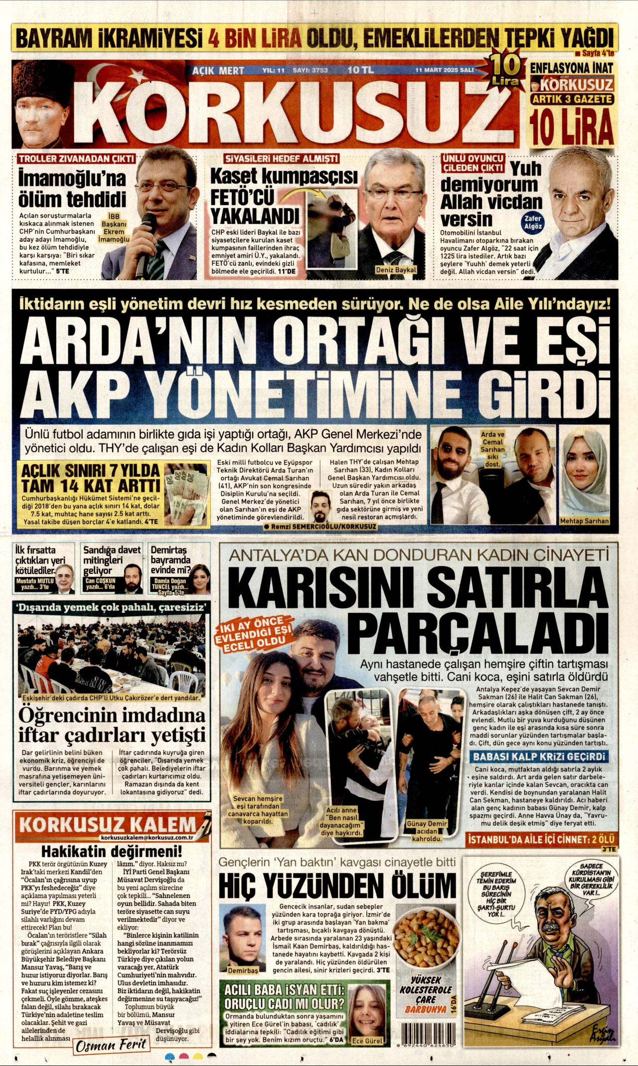KORKUSUZ gazetesinin 11 Mart 2025 tarihli birinci sayfası