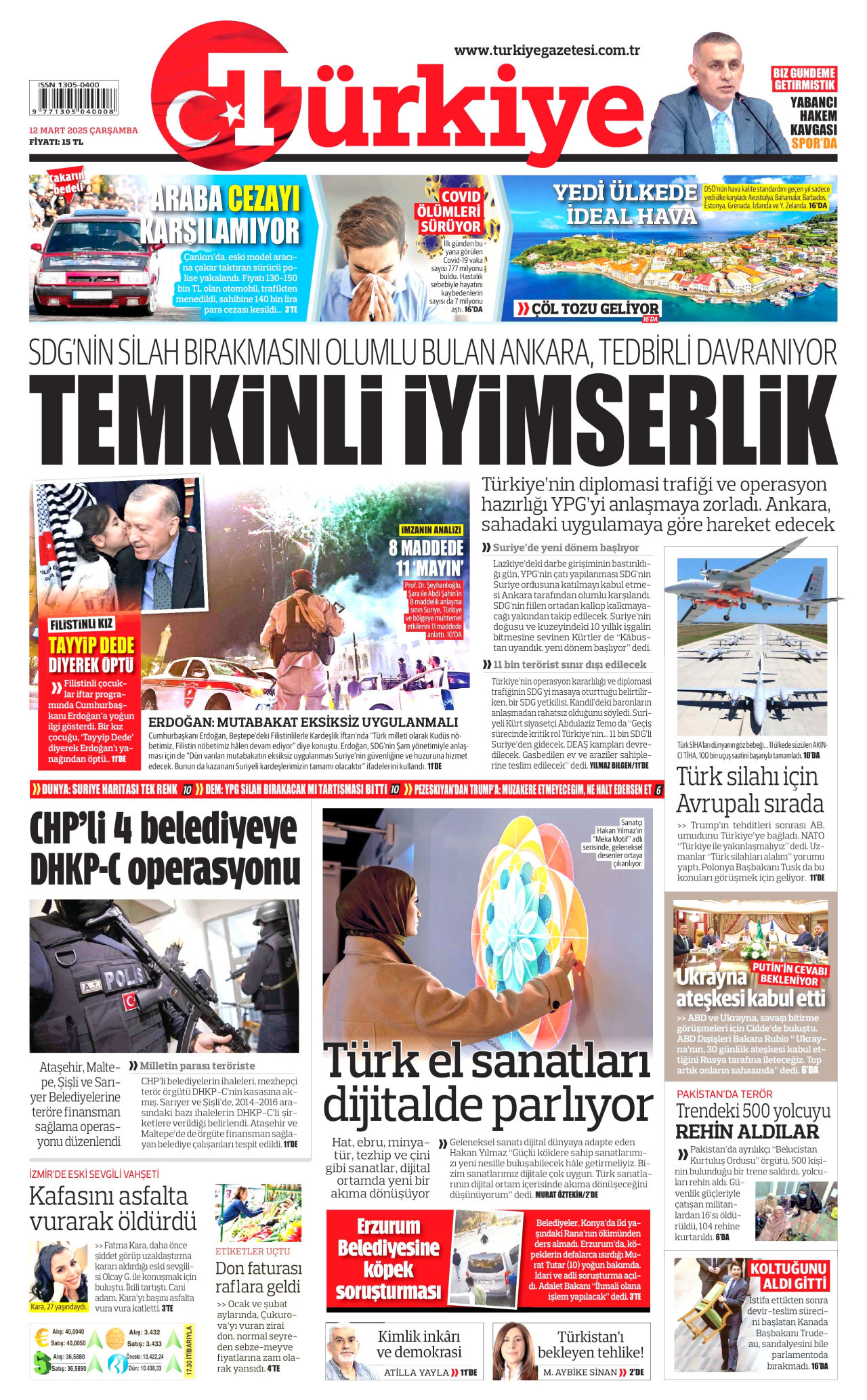 TÜRKİYE GAZETESİ gazetesinin 12 Mart 2025 tarihli birinci sayfası