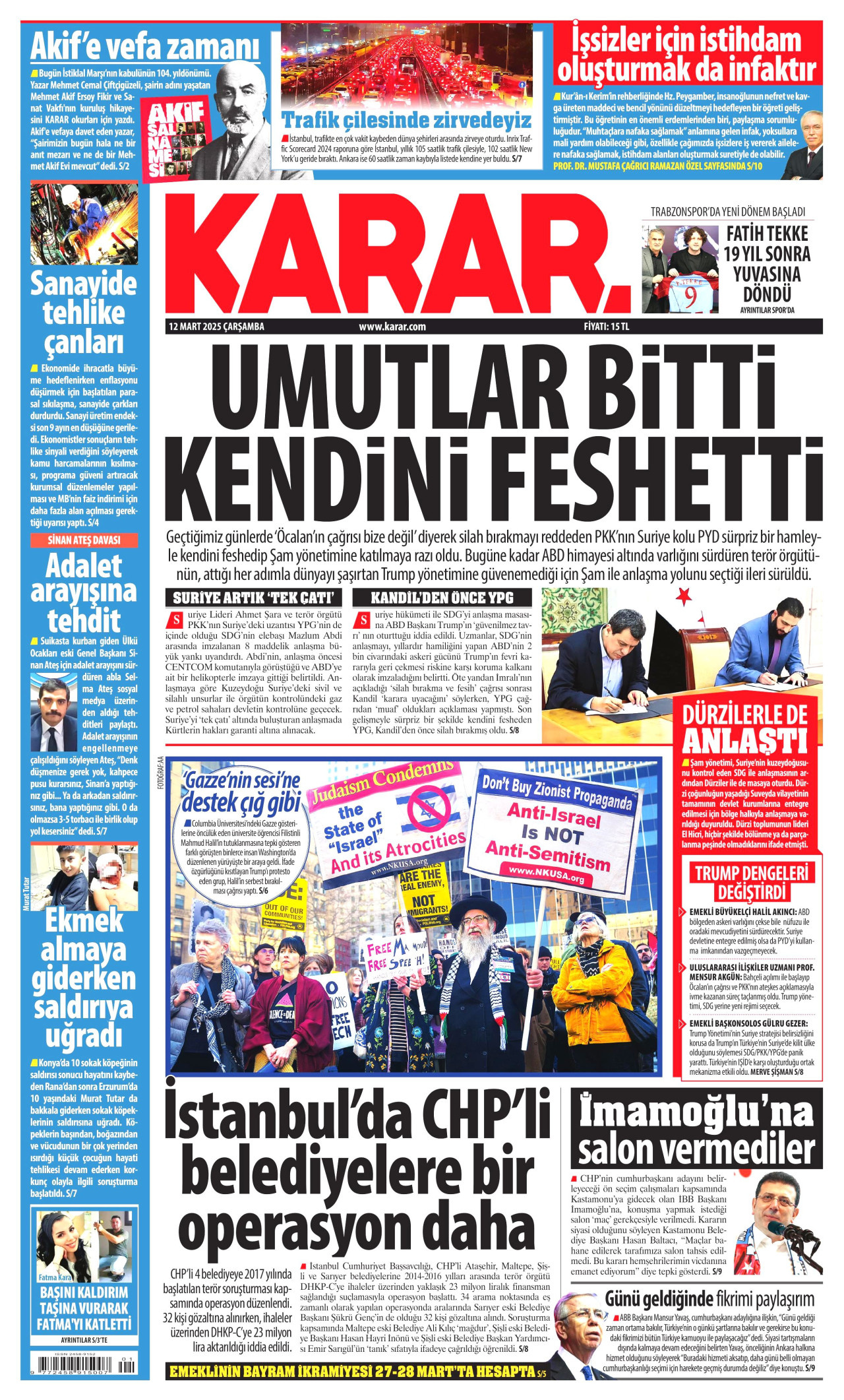 KARAR gazetesinin 12 Mart 2025 tarihli birinci sayfası