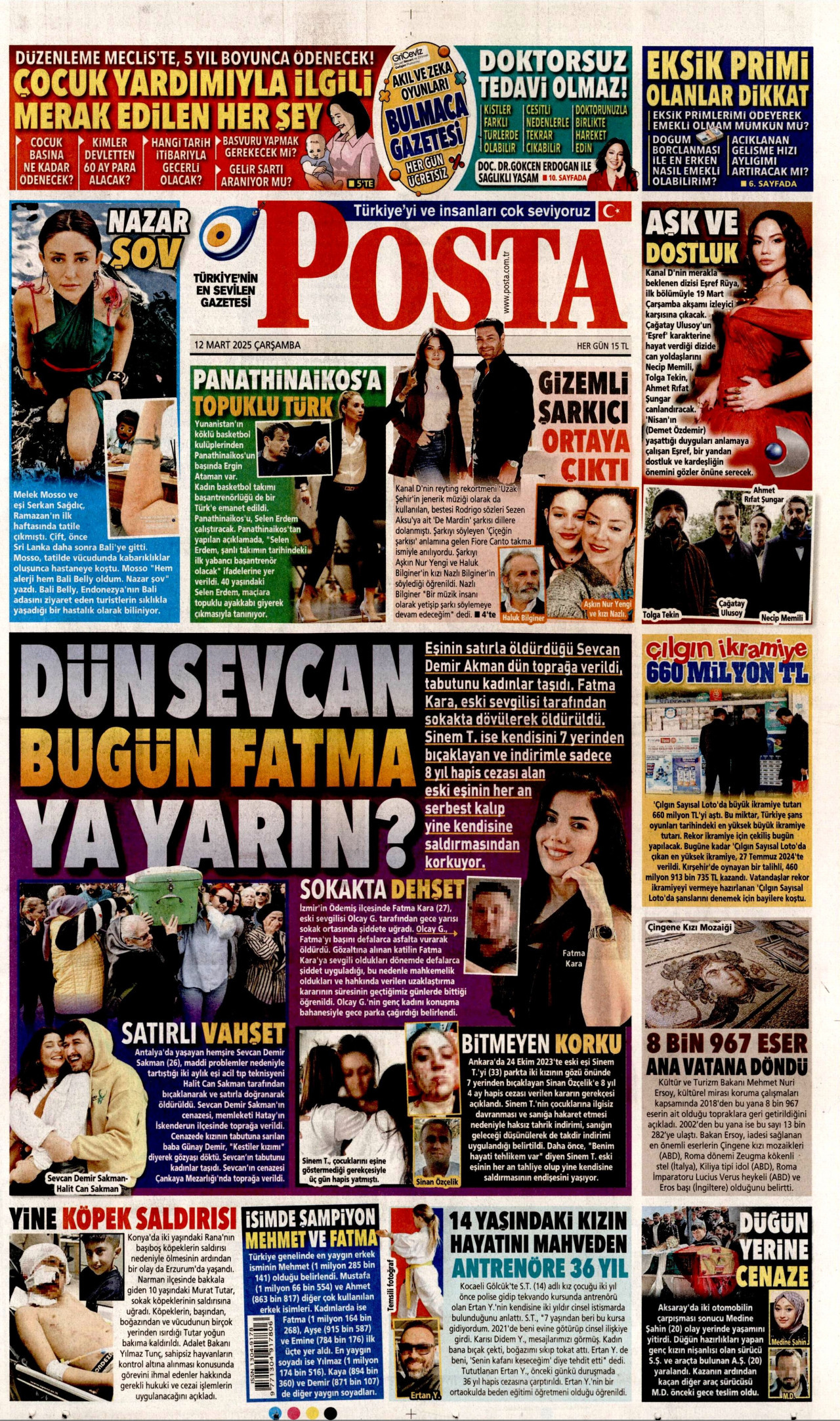 POSTA gazetesinin 12 Mart 2025 tarihli birinci sayfası