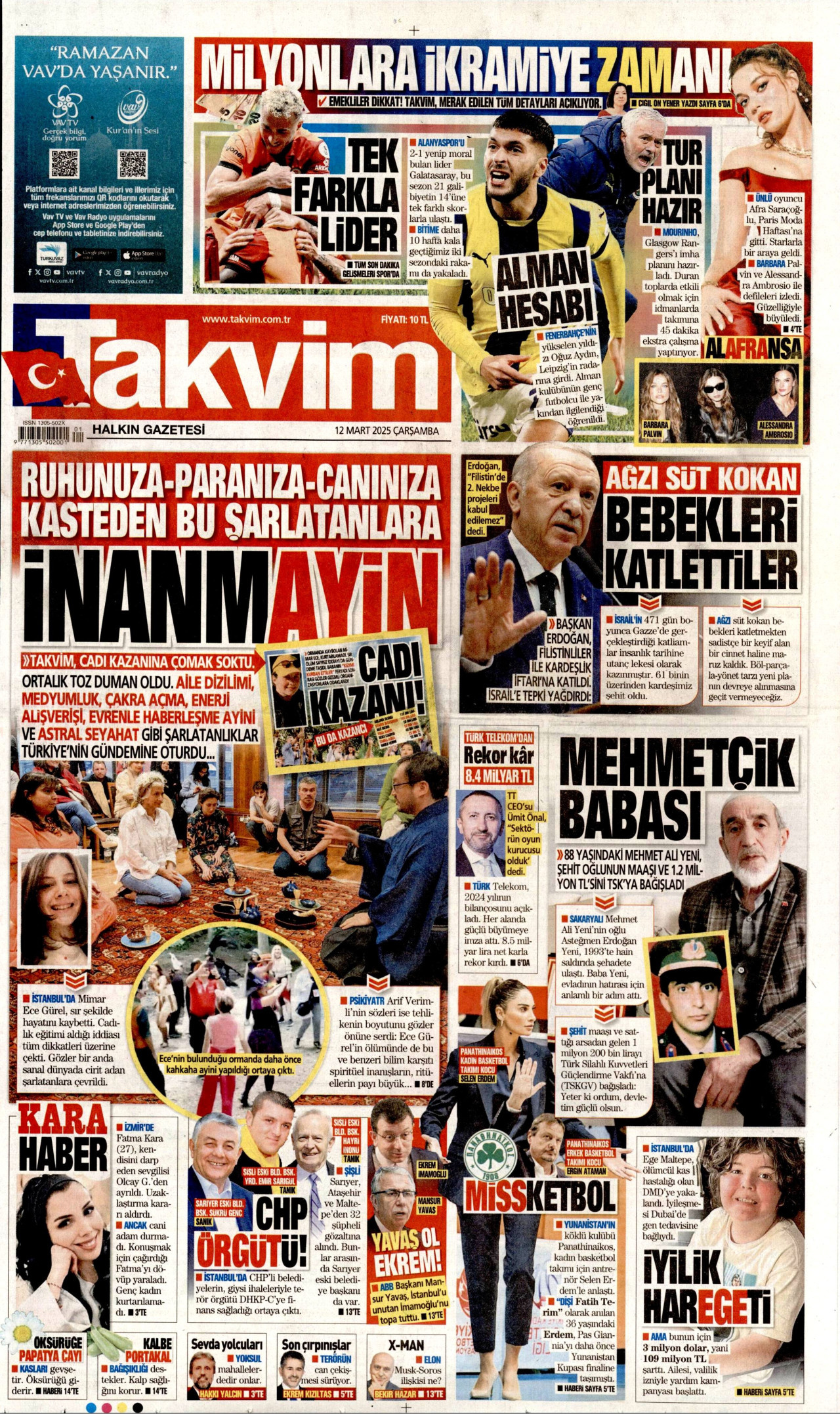 TAKVİM gazetesinin 12 Mart 2025 tarihli birinci sayfası