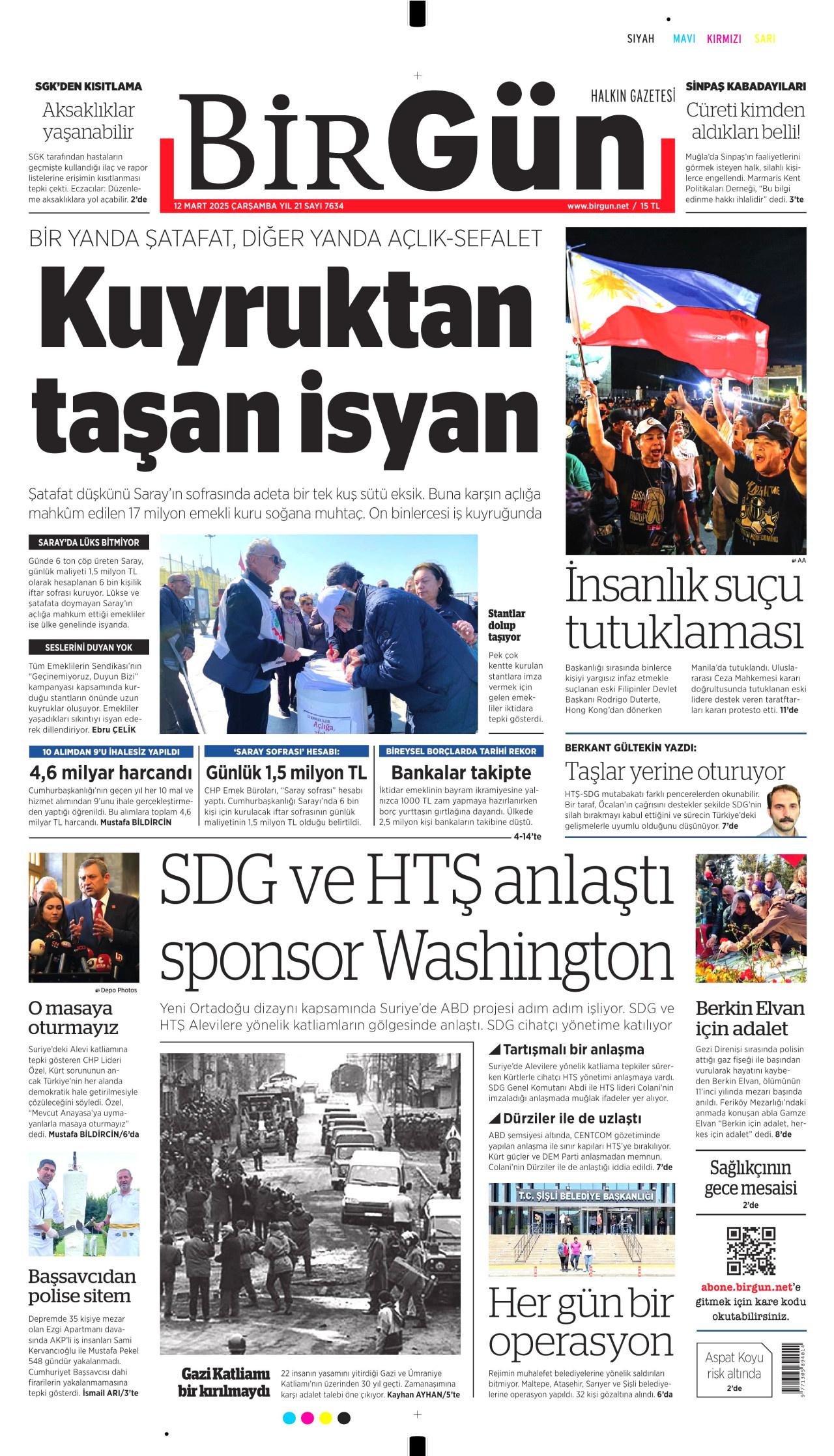 BİRGÜN gazetesinin 12 Mart 2025 tarihli birinci sayfası