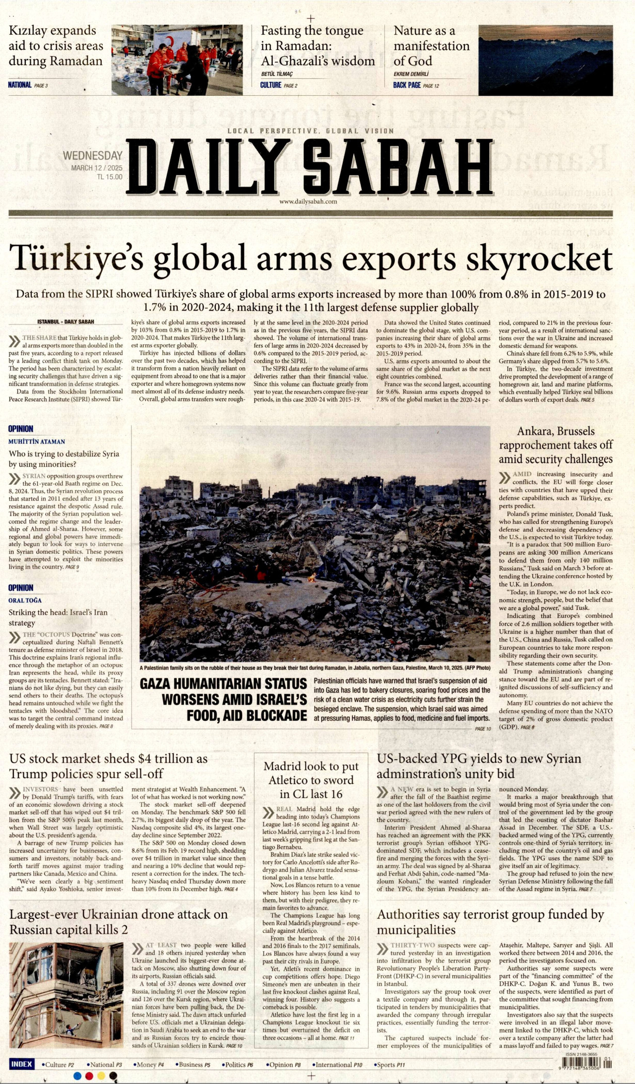 DAİLY SABAH gazetesinin 12 Mart 2025 tarihli birinci sayfası