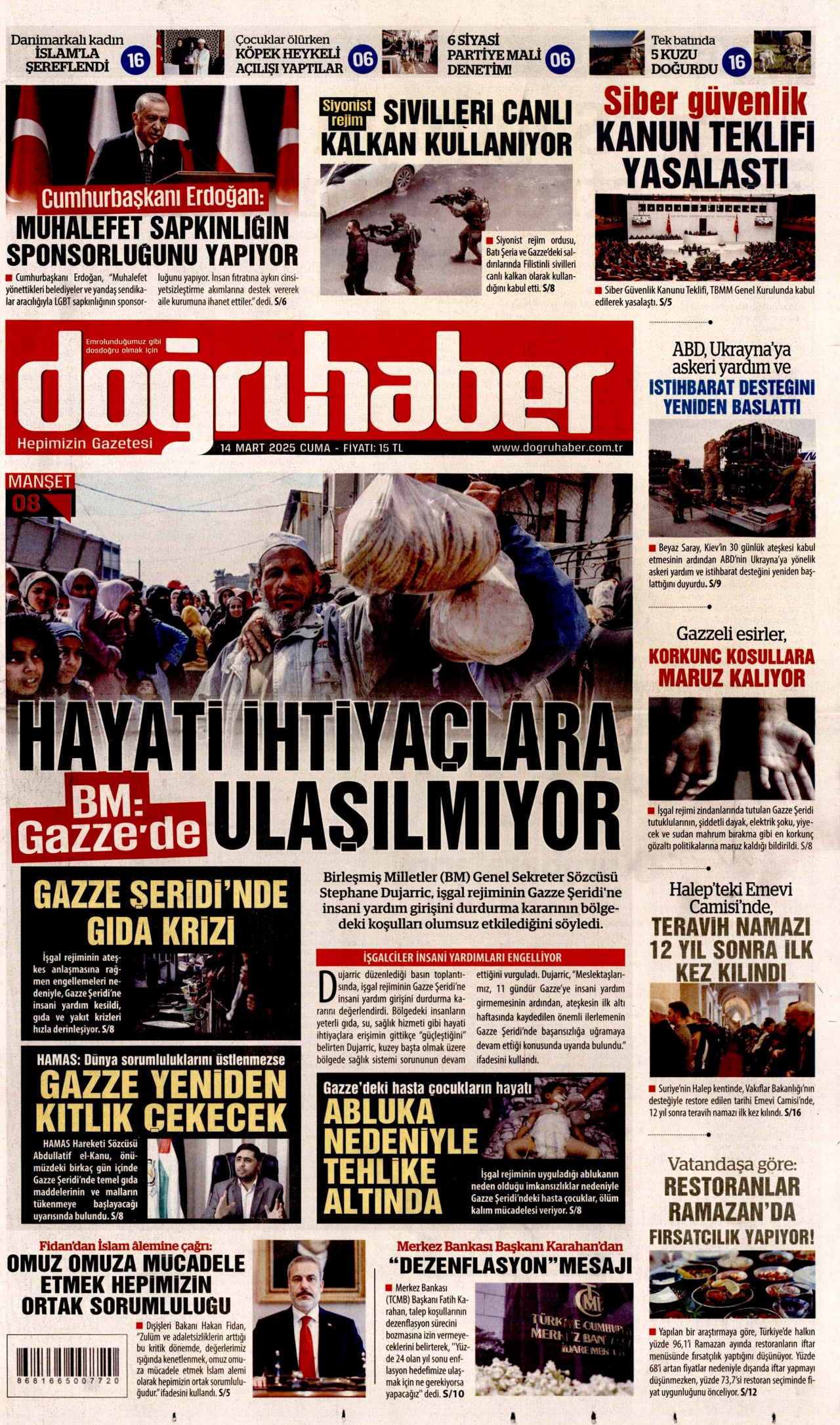 DOĞRU HABER gazetesinin 14 Mart 2025 tarihli birinci sayfası