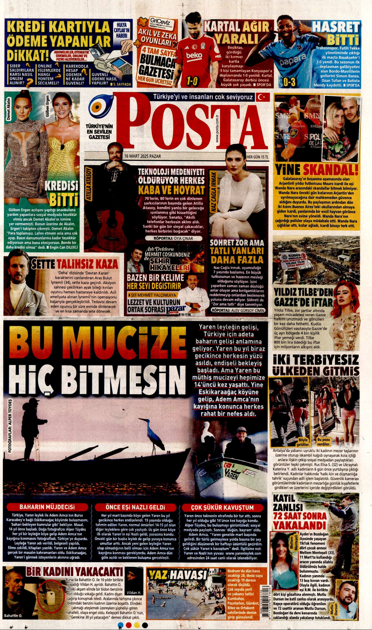 POSTA gazetesinin 16 Mart 2025 tarihli birinci sayfası