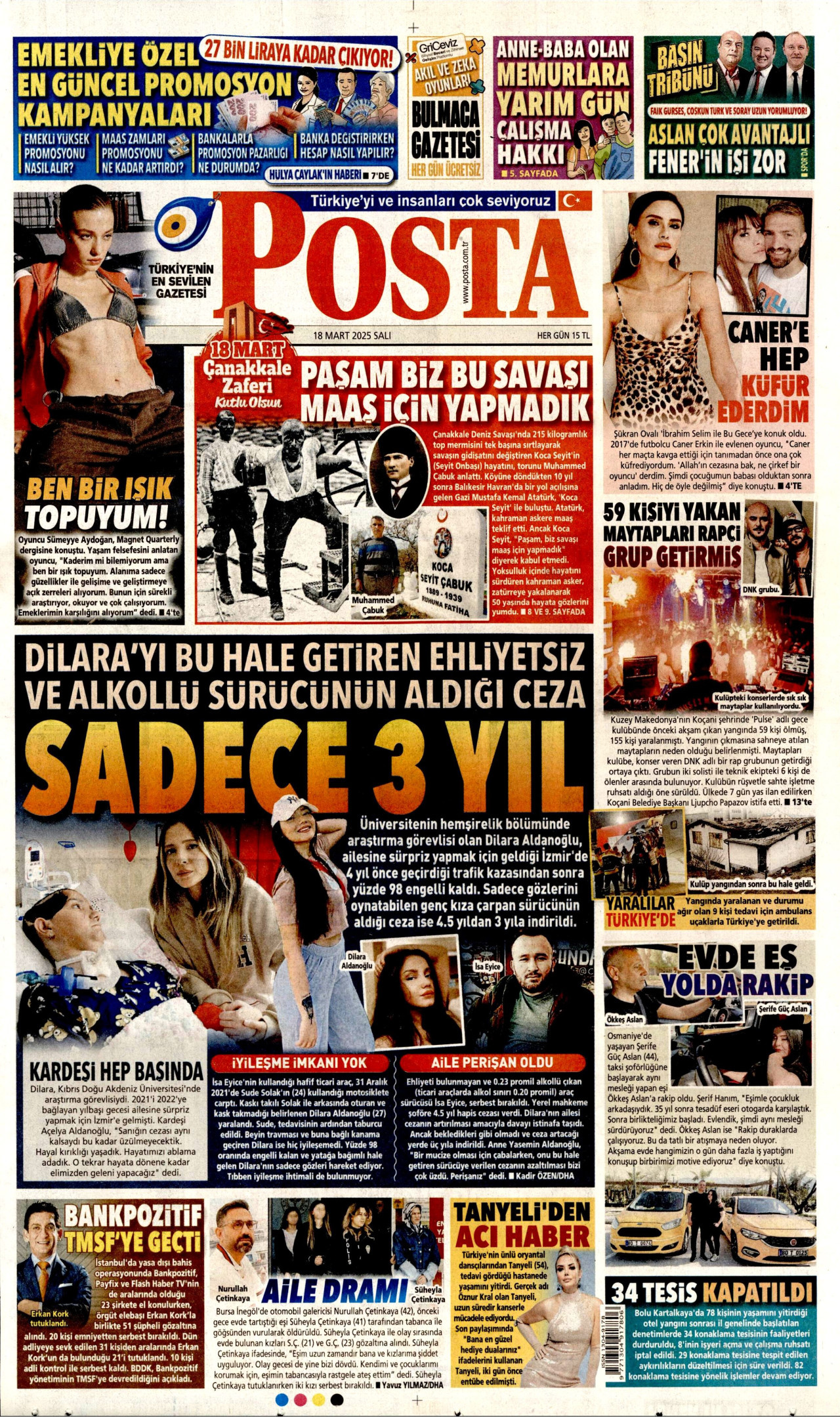 POSTA gazetesinin 18 Mart 2025 tarihli birinci sayfası