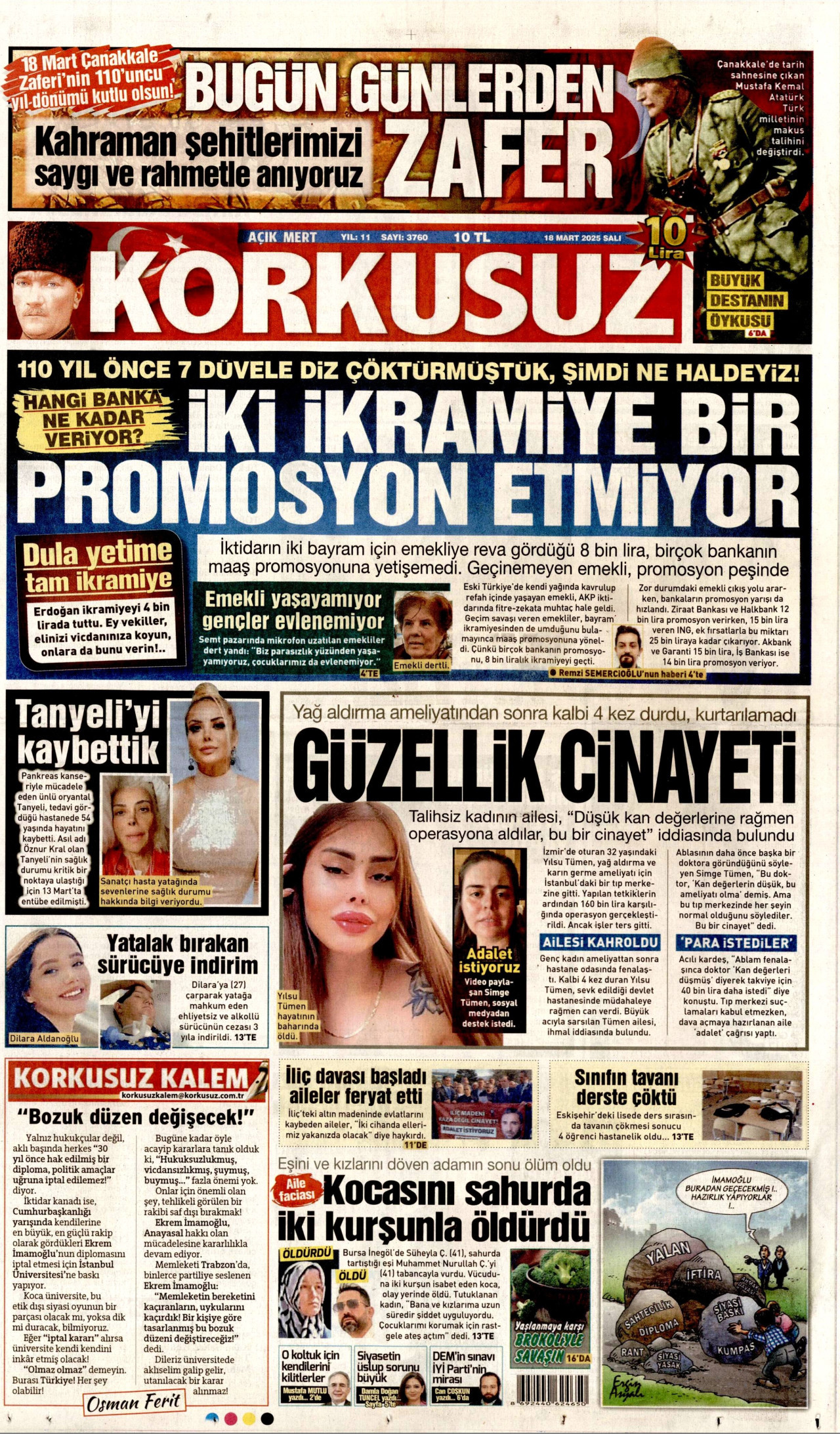 KORKUSUZ gazetesinin 18 Mart 2025 tarihli birinci sayfası