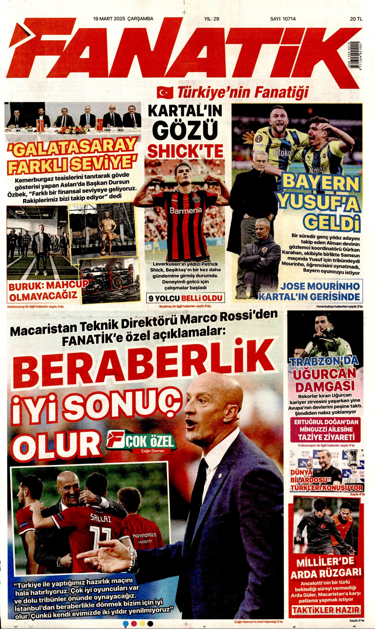 FANATİK gazetesinin 19 Mart 2025 tarihli birinci sayfası