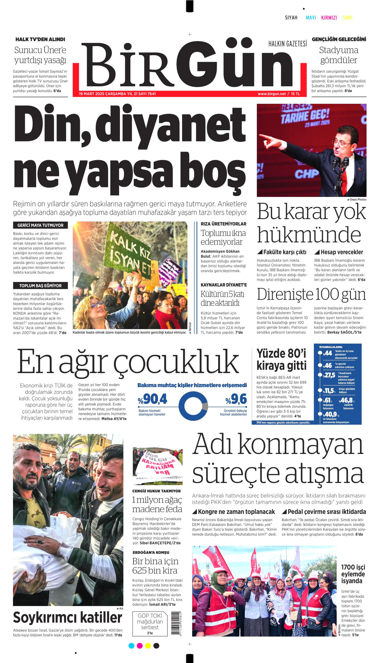 BİRGÜN gazetesinin 19 Mart 2025 tarihli birinci sayfası