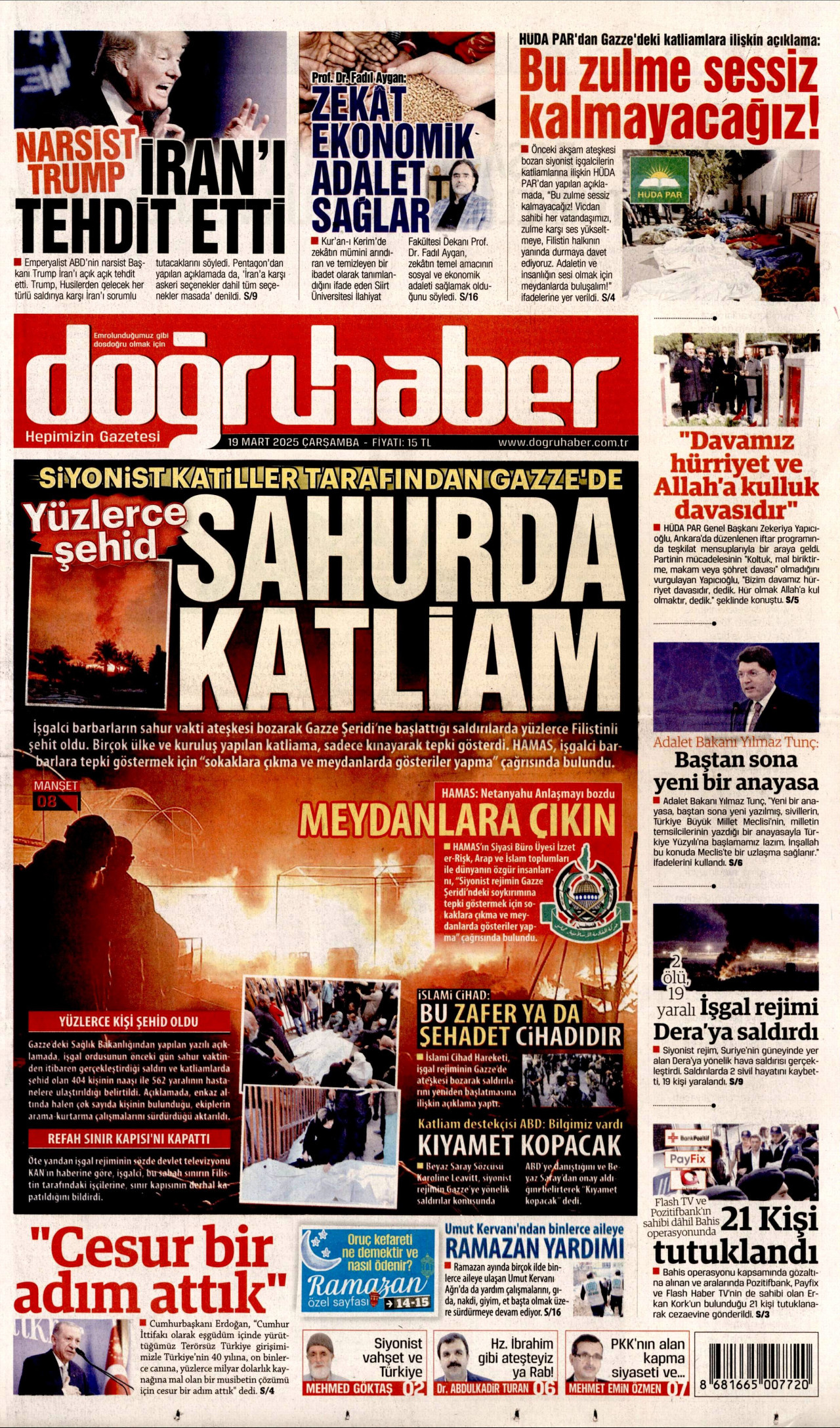 DOĞRU HABER gazetesinin 19 Mart 2025 tarihli birinci sayfası