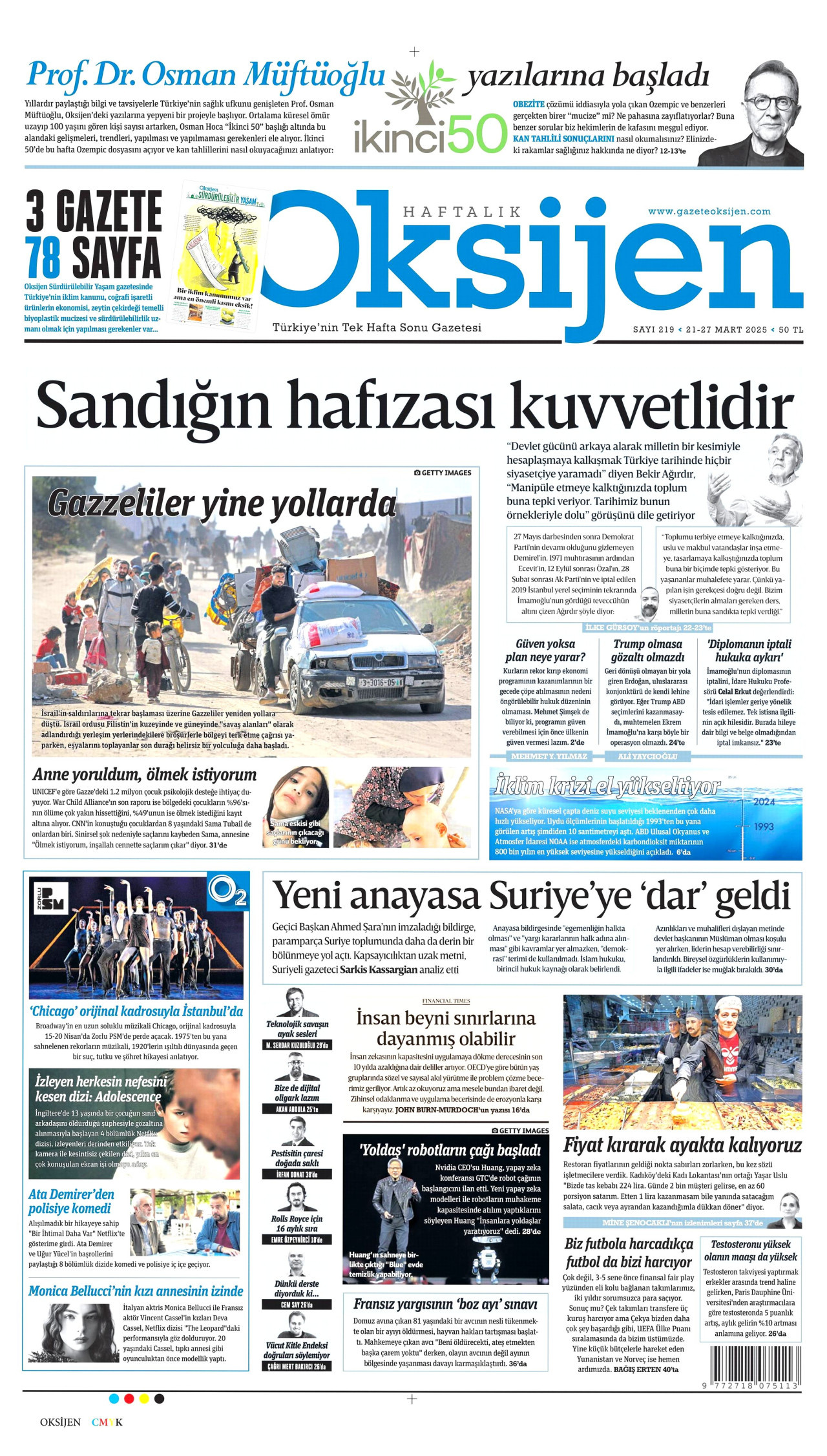 OKSİJEN gazetesinin 21 Mart 2025 tarihli birinci sayfası