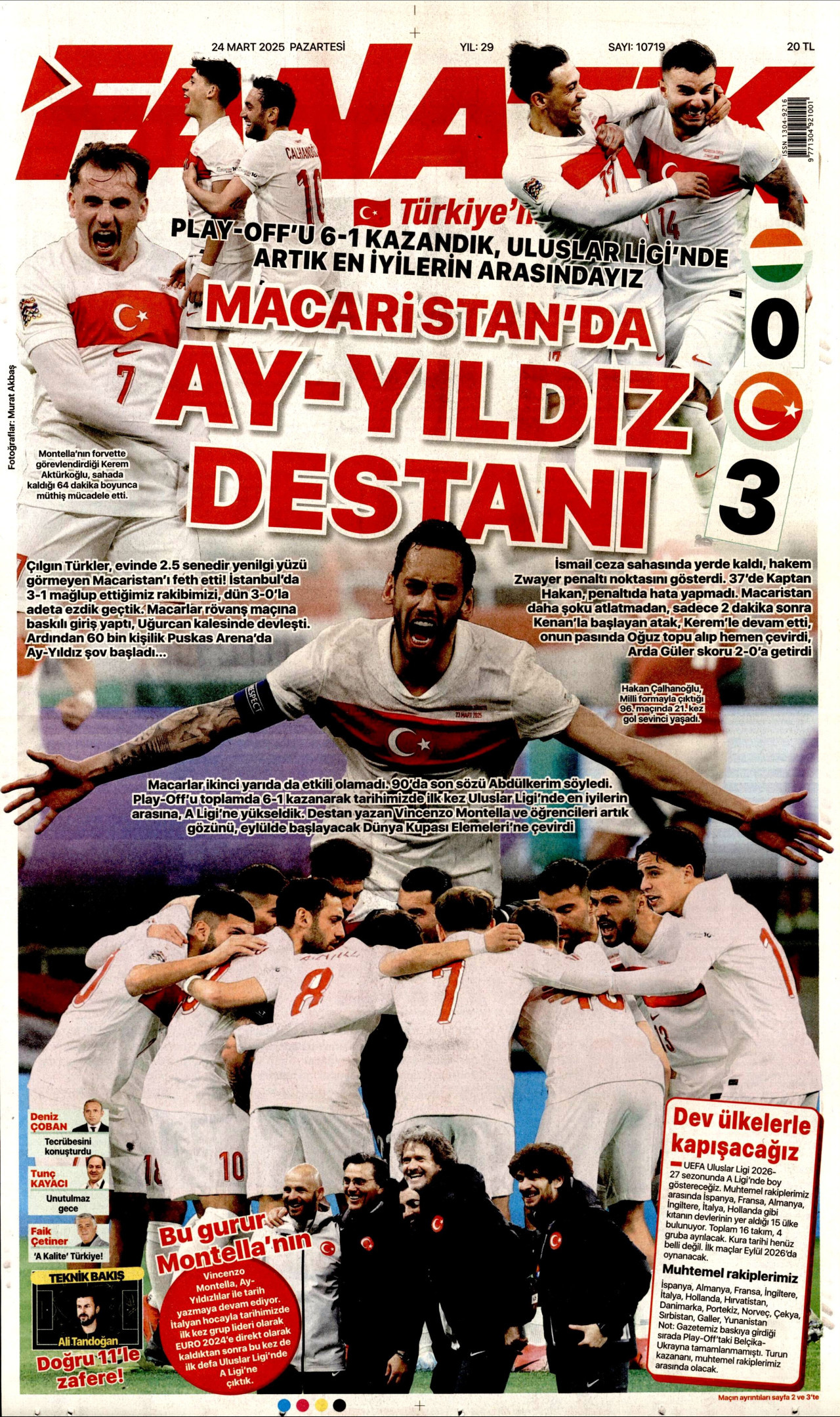 FANATİK gazetesinin 24 Mart 2025 tarihli birinci sayfası