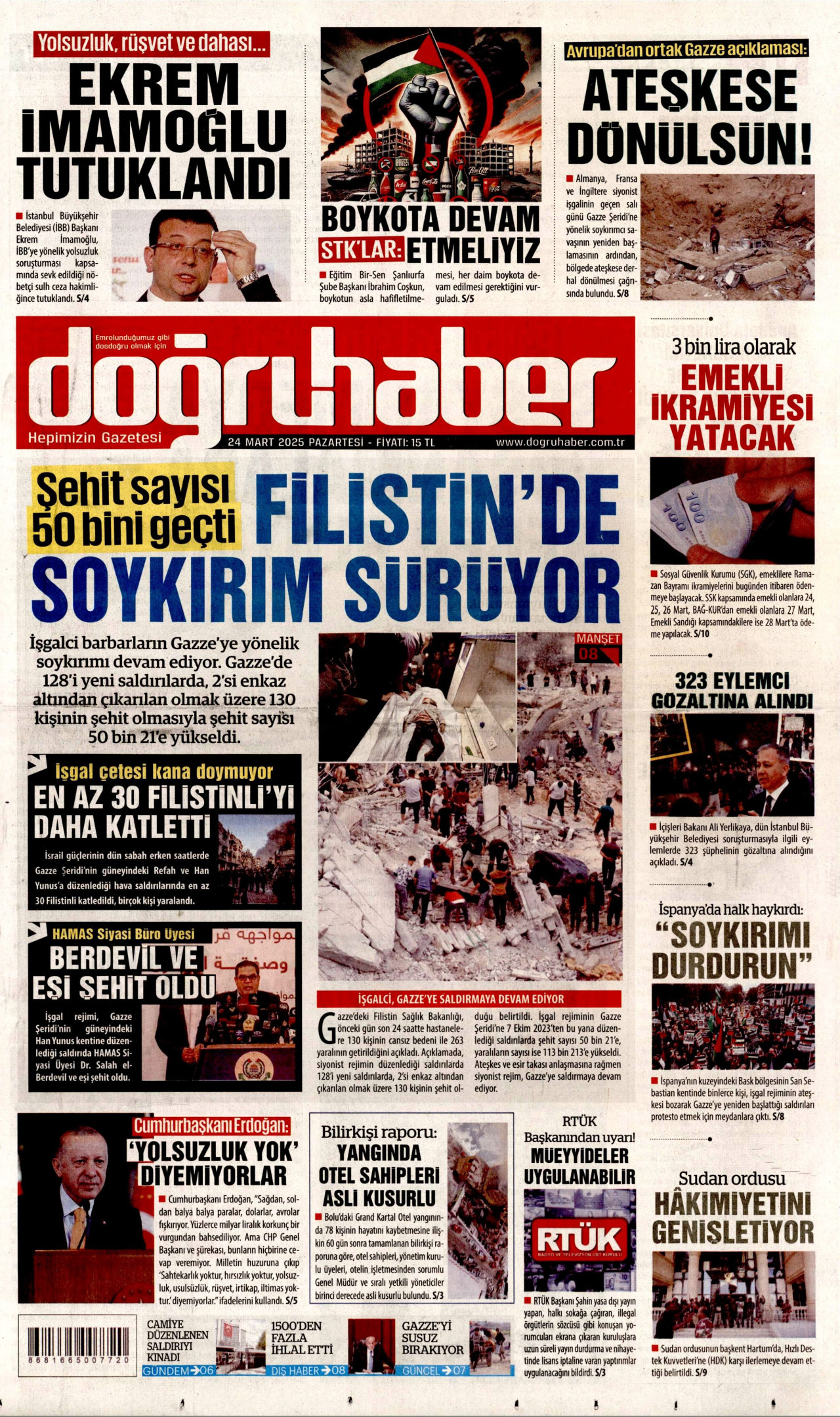 DOĞRU HABER gazetesinin 24 Mart 2025 tarihli birinci sayfası