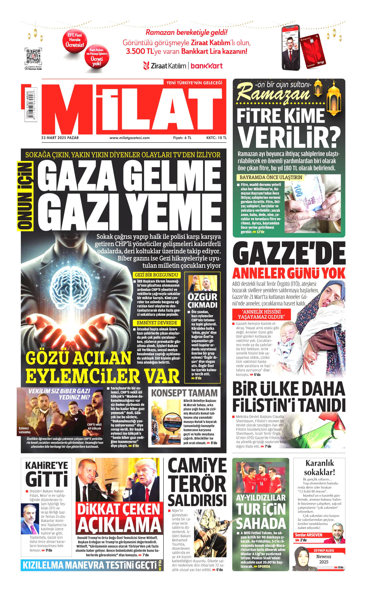 MİLAT gazetesinin 23 Mart 2025 tarihli birinci sayfası
